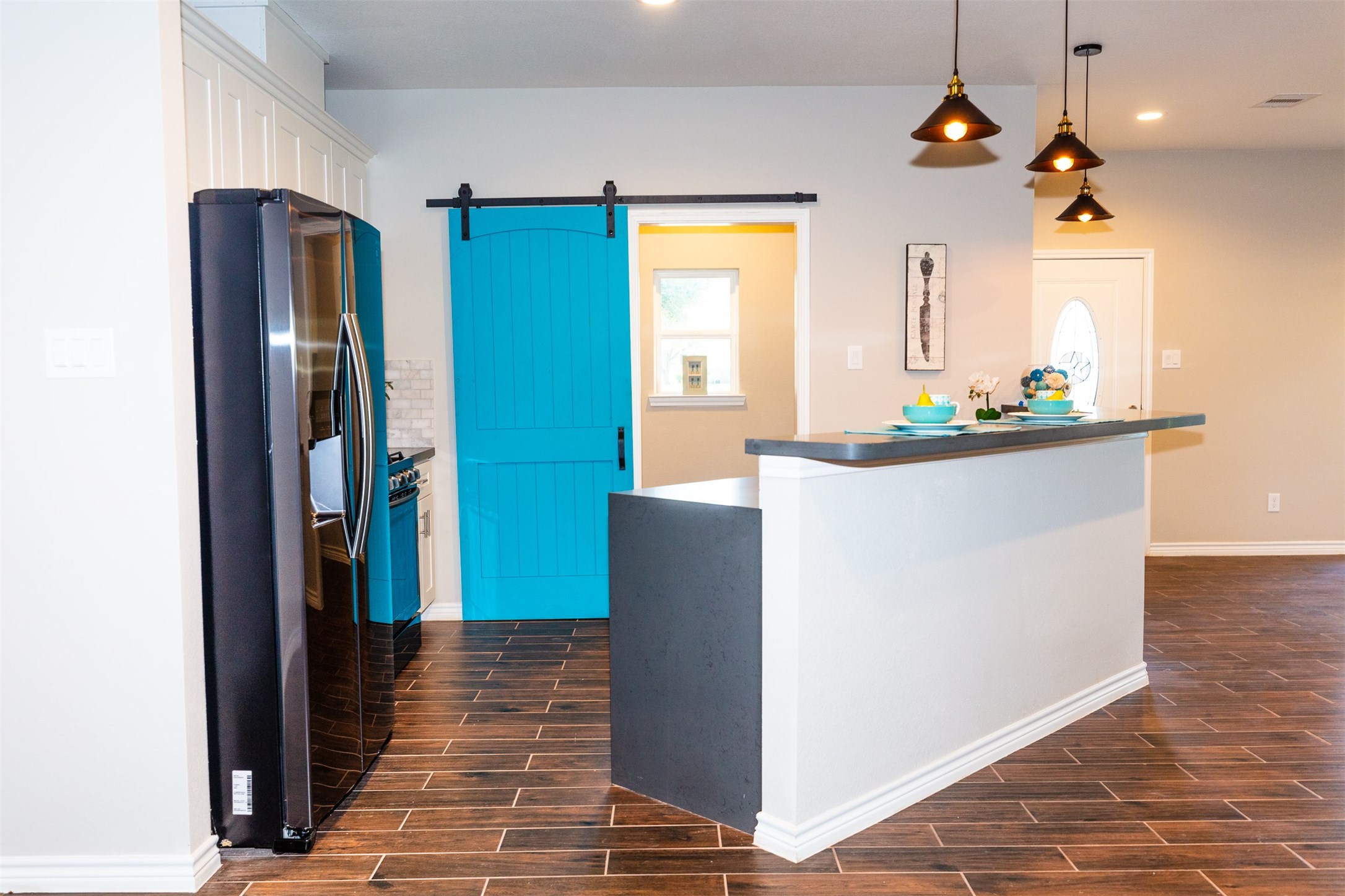 Fully functional Barn door and window in the pantry room for more light!