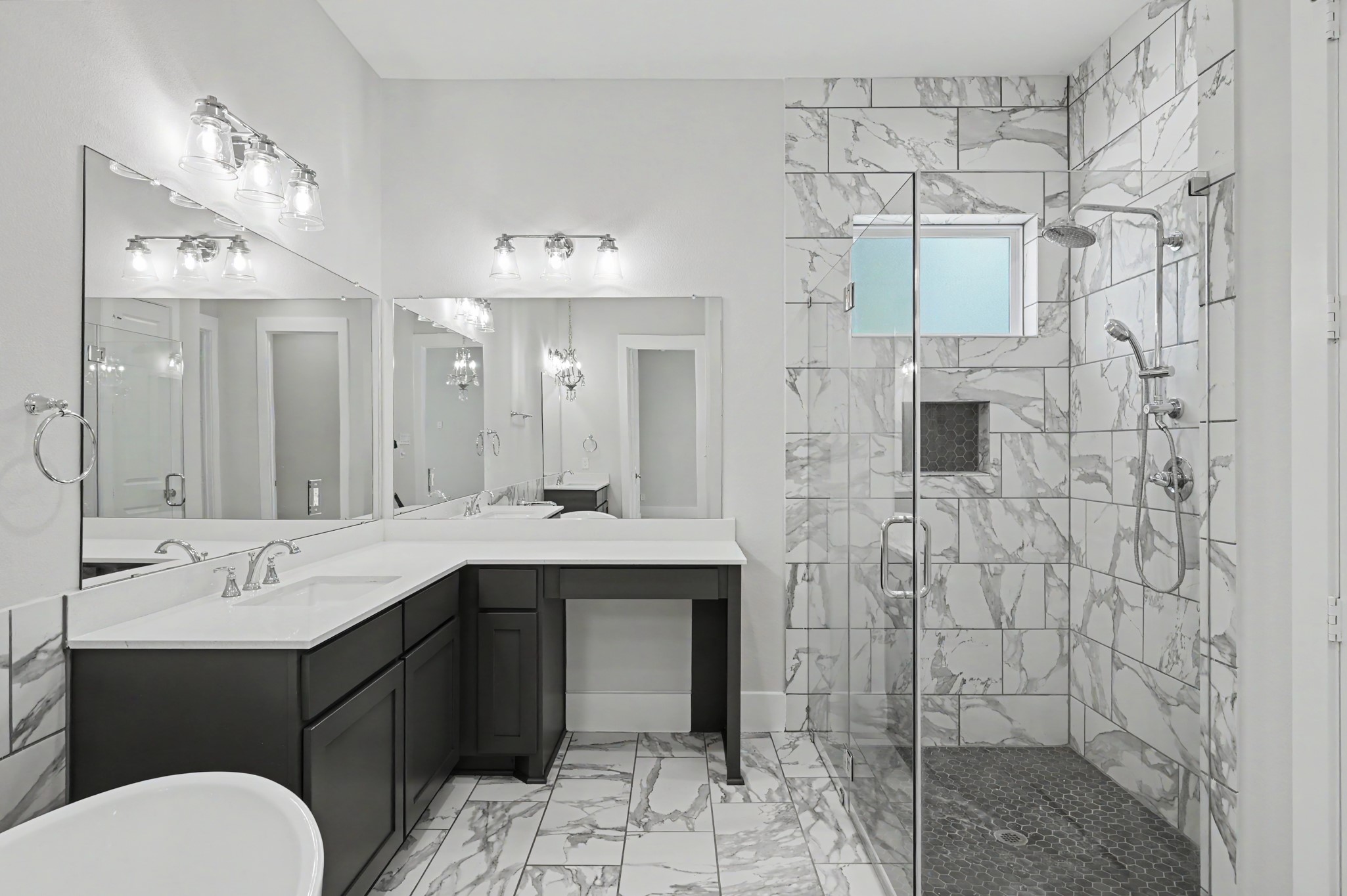 Vanity and large shower