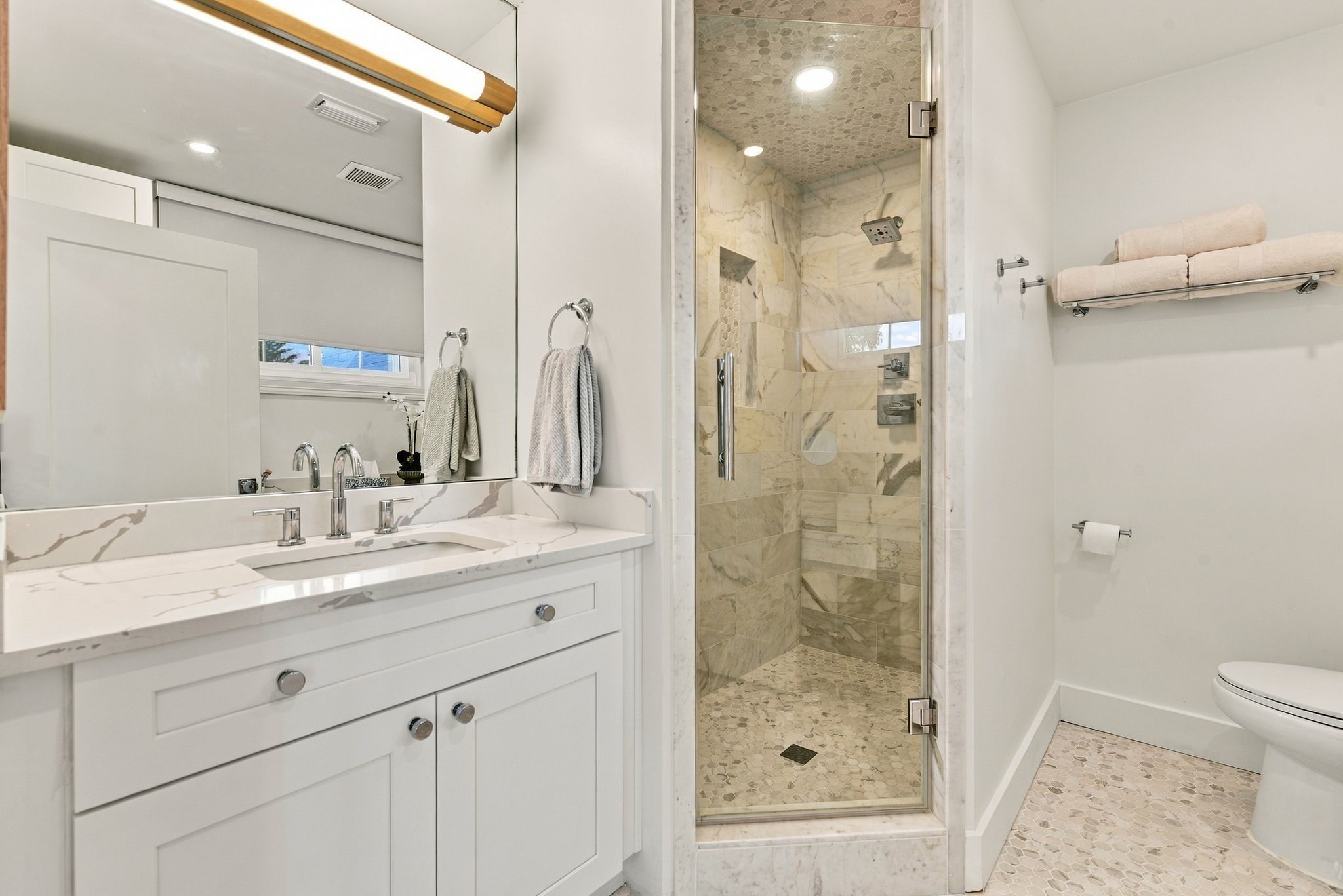 The primay bath has a nice walk in shower.