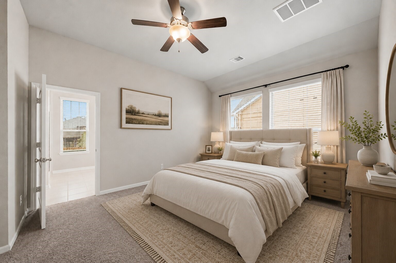 Primary bedroom staged