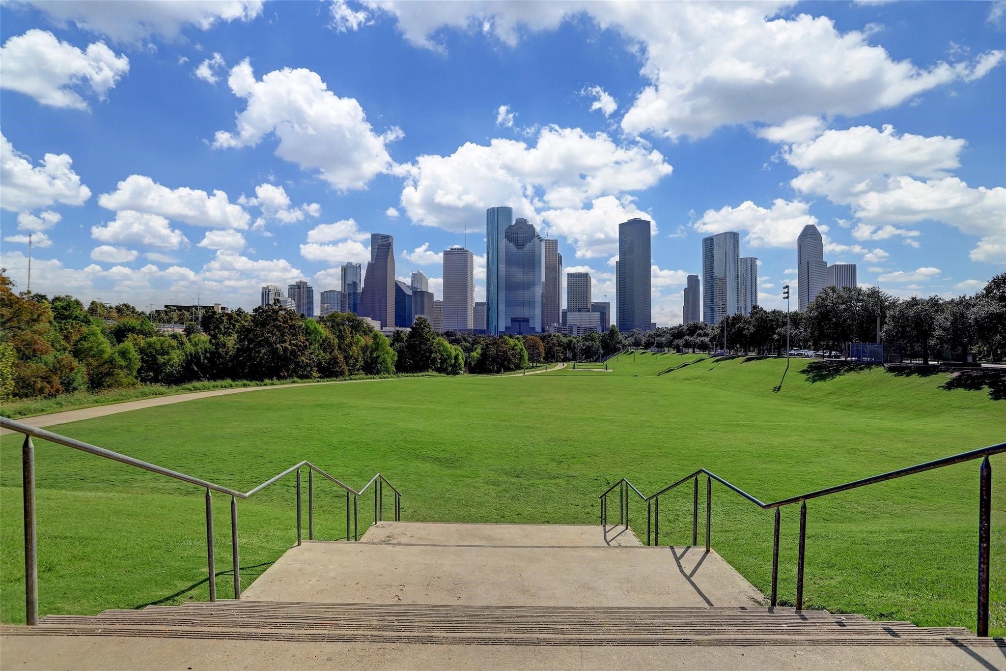 Nearby Eleanor Tinsley Park with iconic Downtown Houston views.