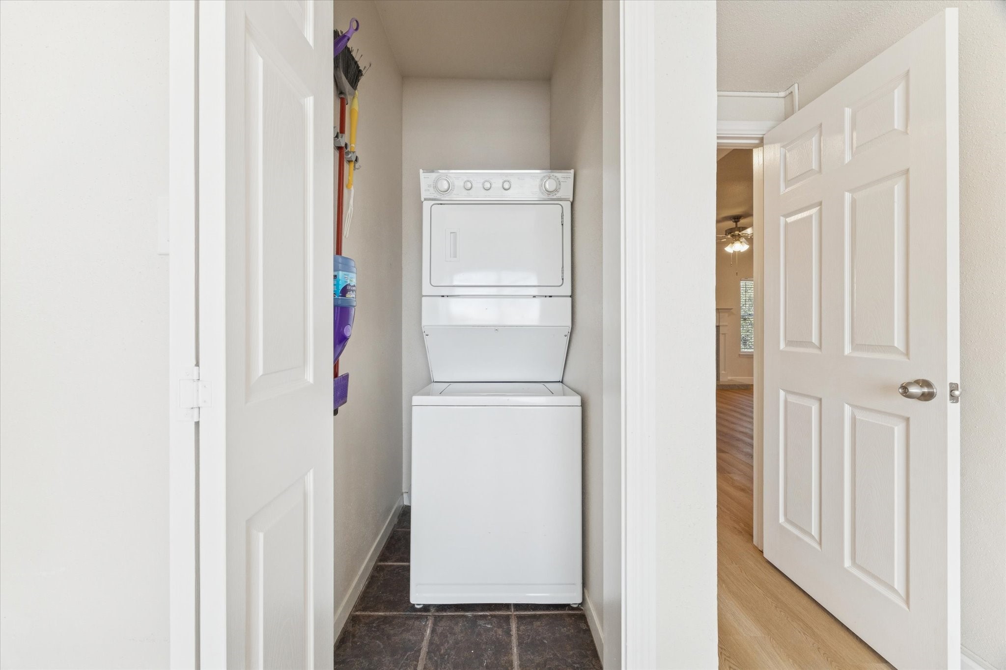 Laundry closet in Bedroom 1.
