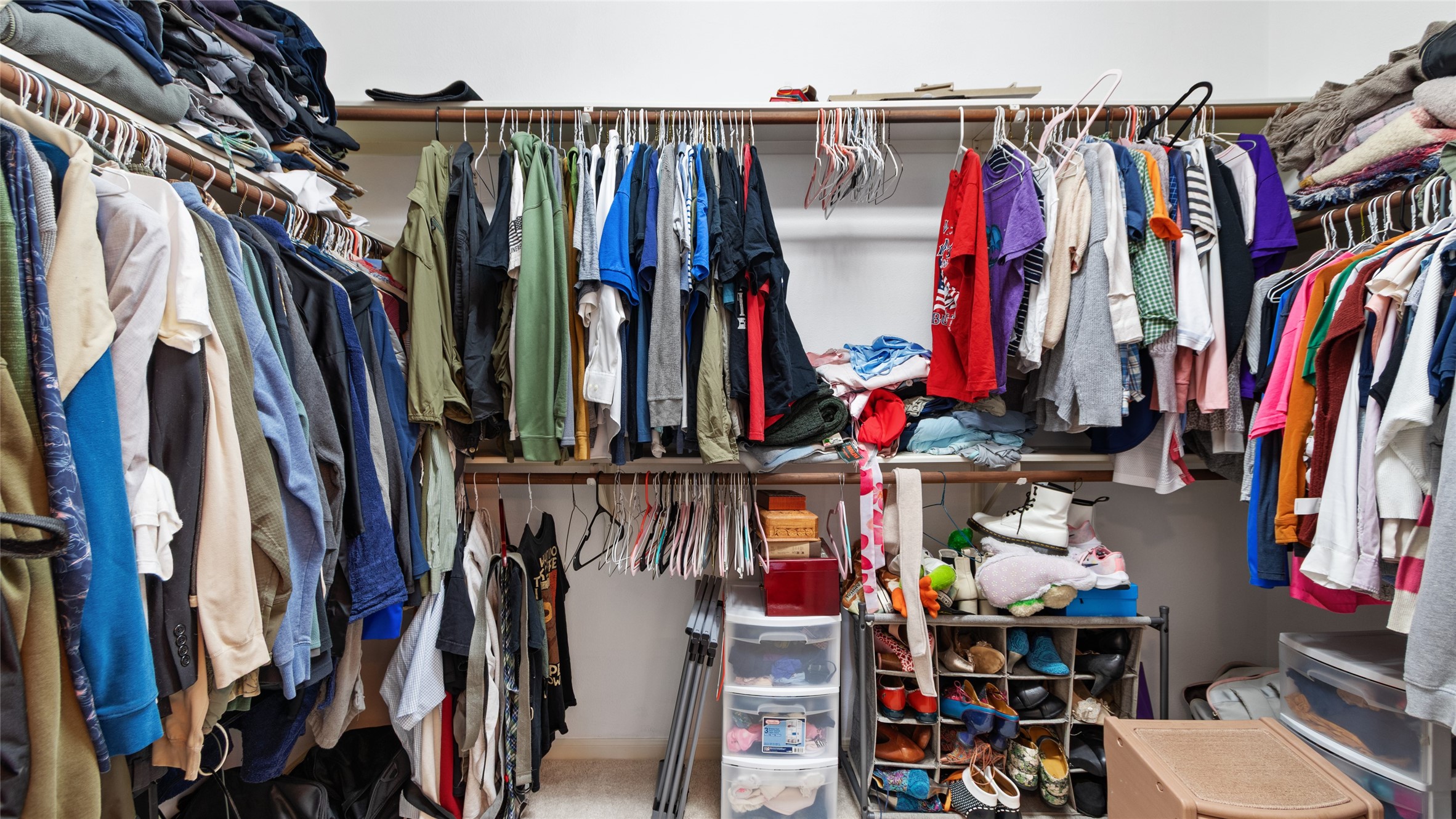 The primary suite includes a great walk in closet with plenty of storage space.