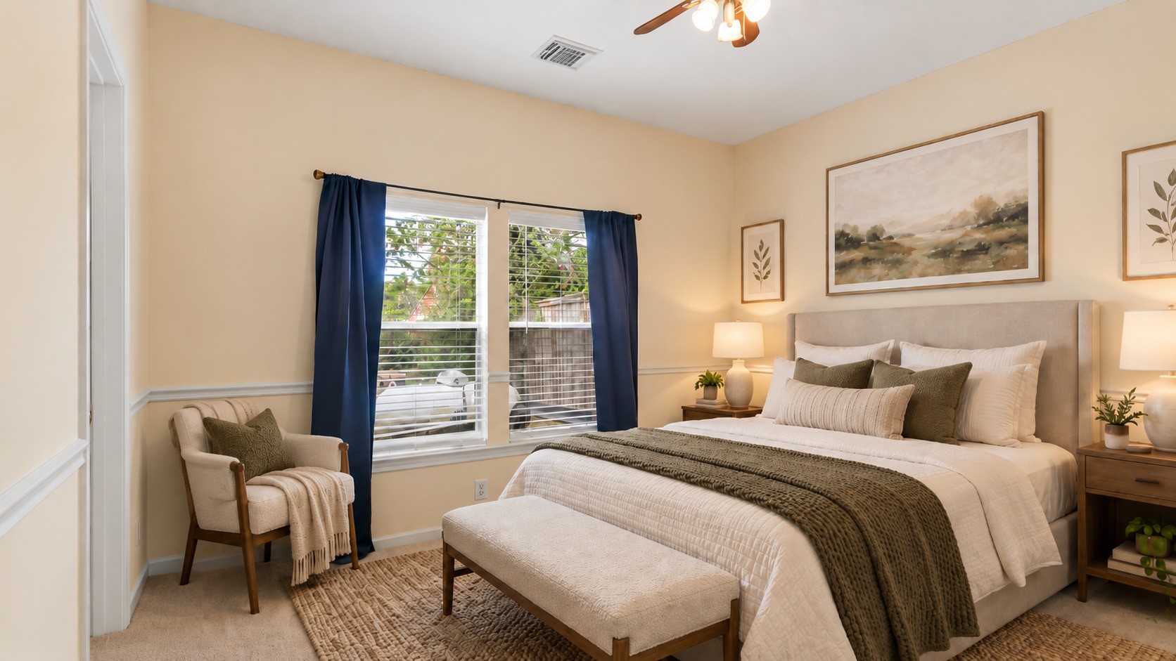*virtually staged* A bright, comfortable bedroom ready for guests, family, or a favorite hobby space.