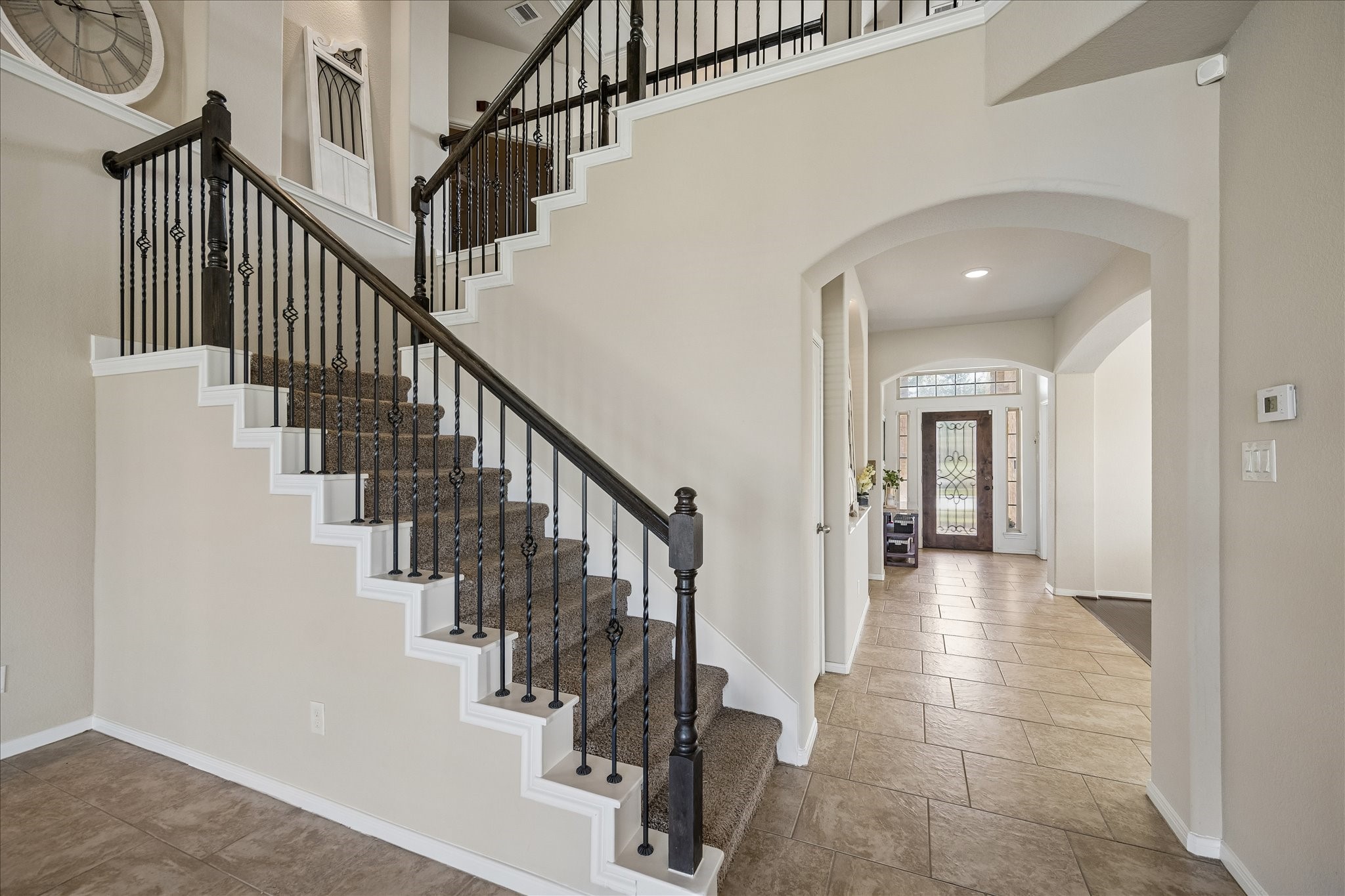 Wrought-iron staircase.