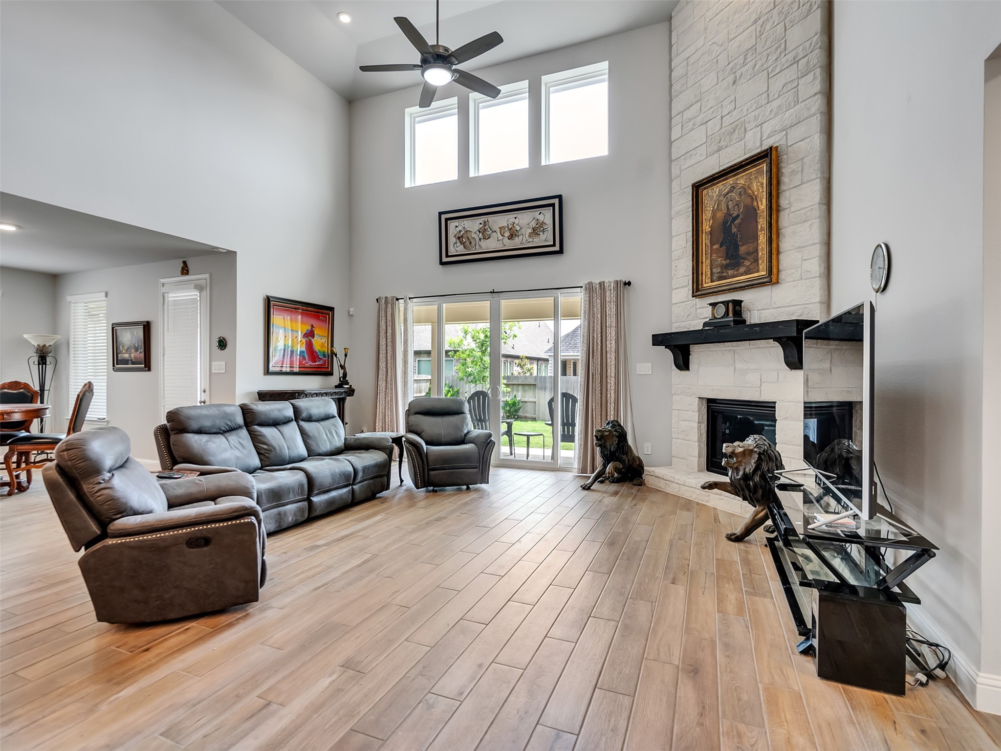Open living room with high ceilings