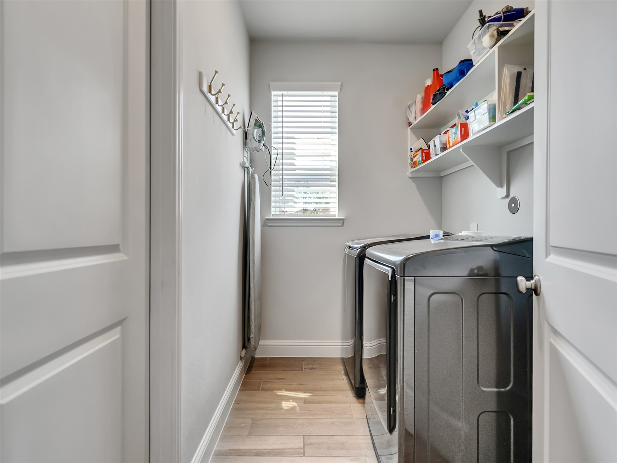 Laundry connects to the primary bathroom and closet
