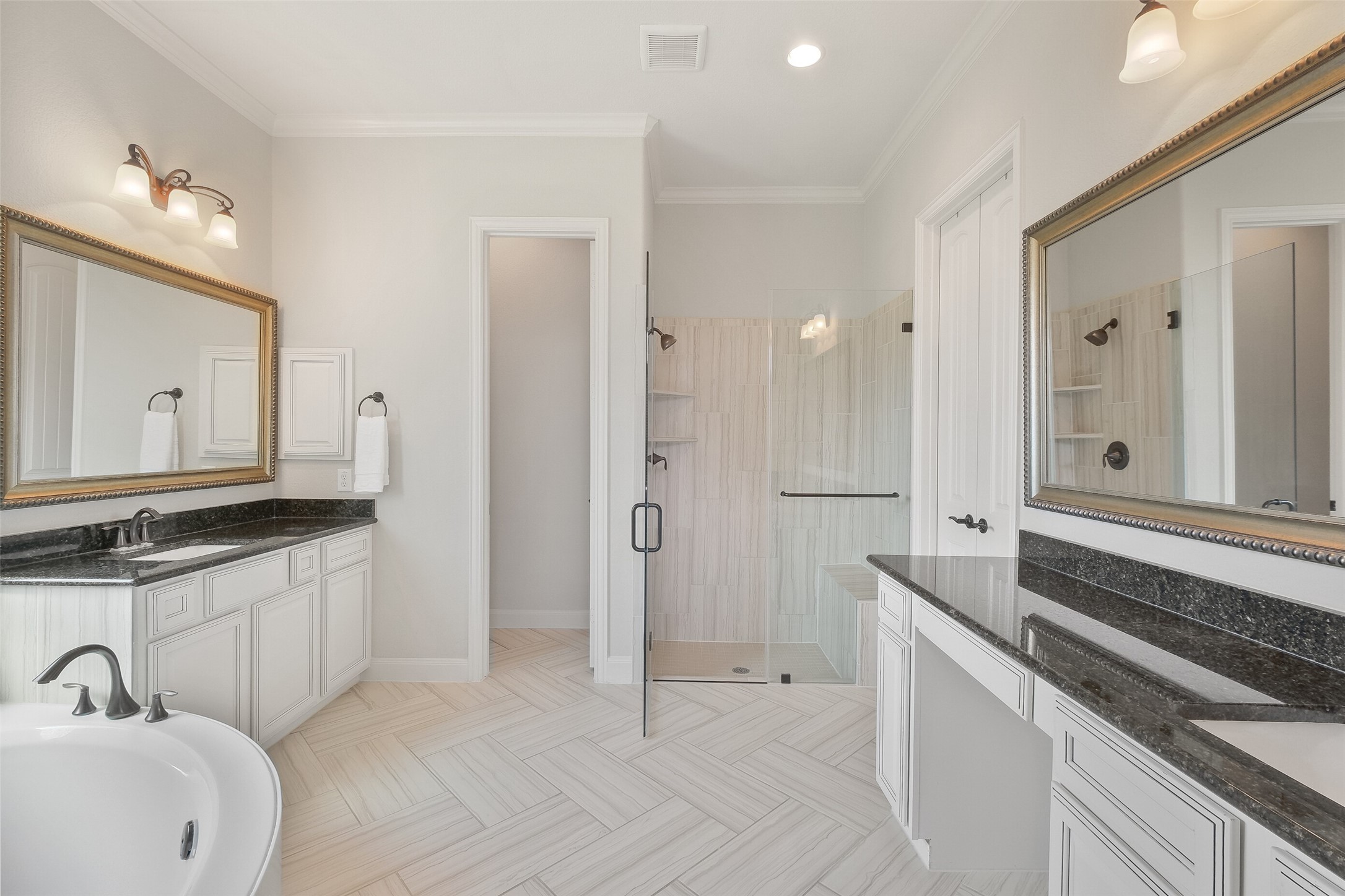 Primary Bathroom with His and Her Sinks, Garden Tub and Stand Up Shower