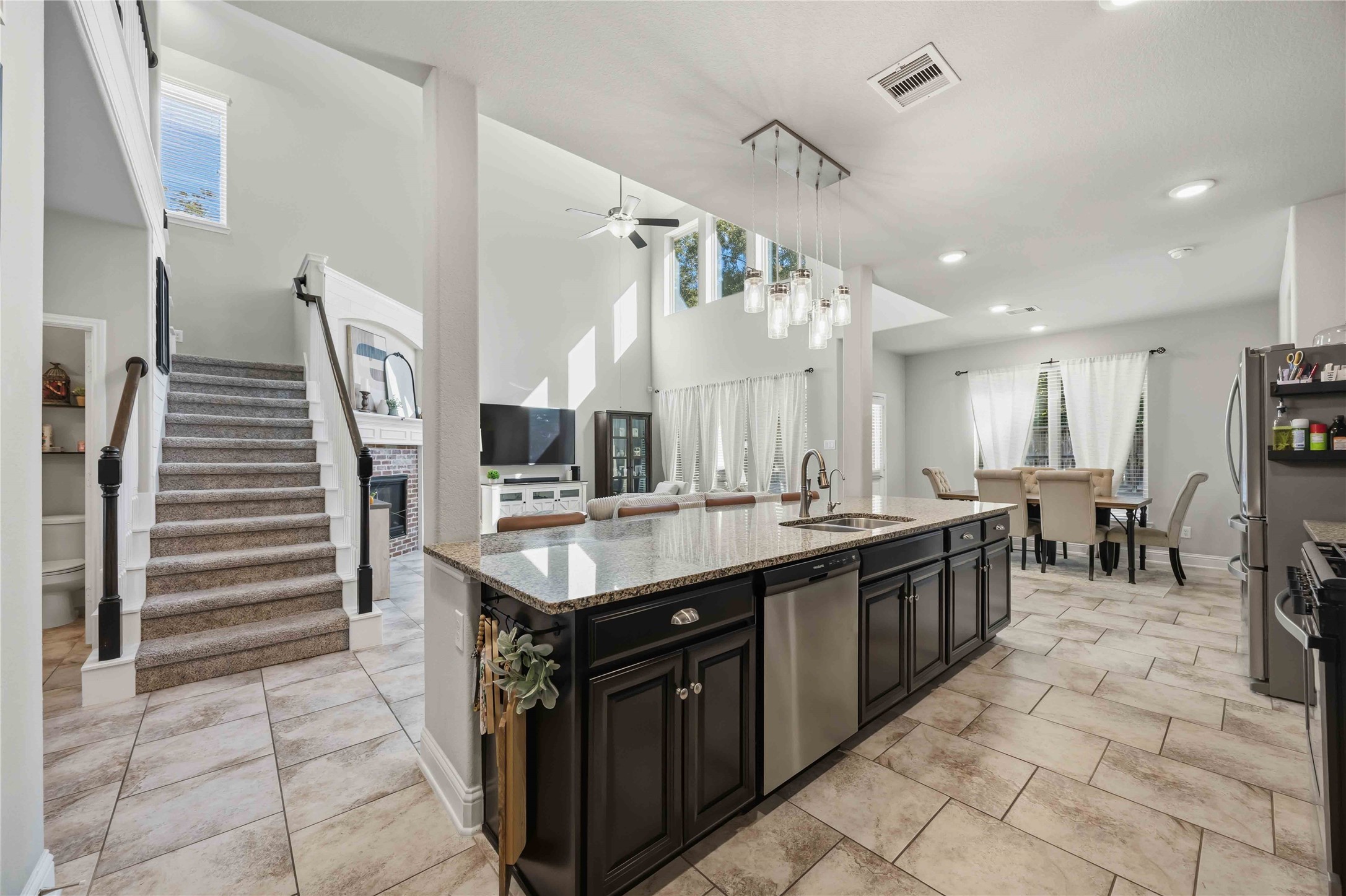 A spacious island keeps the cook in the conversation while you take in the whole main living space.