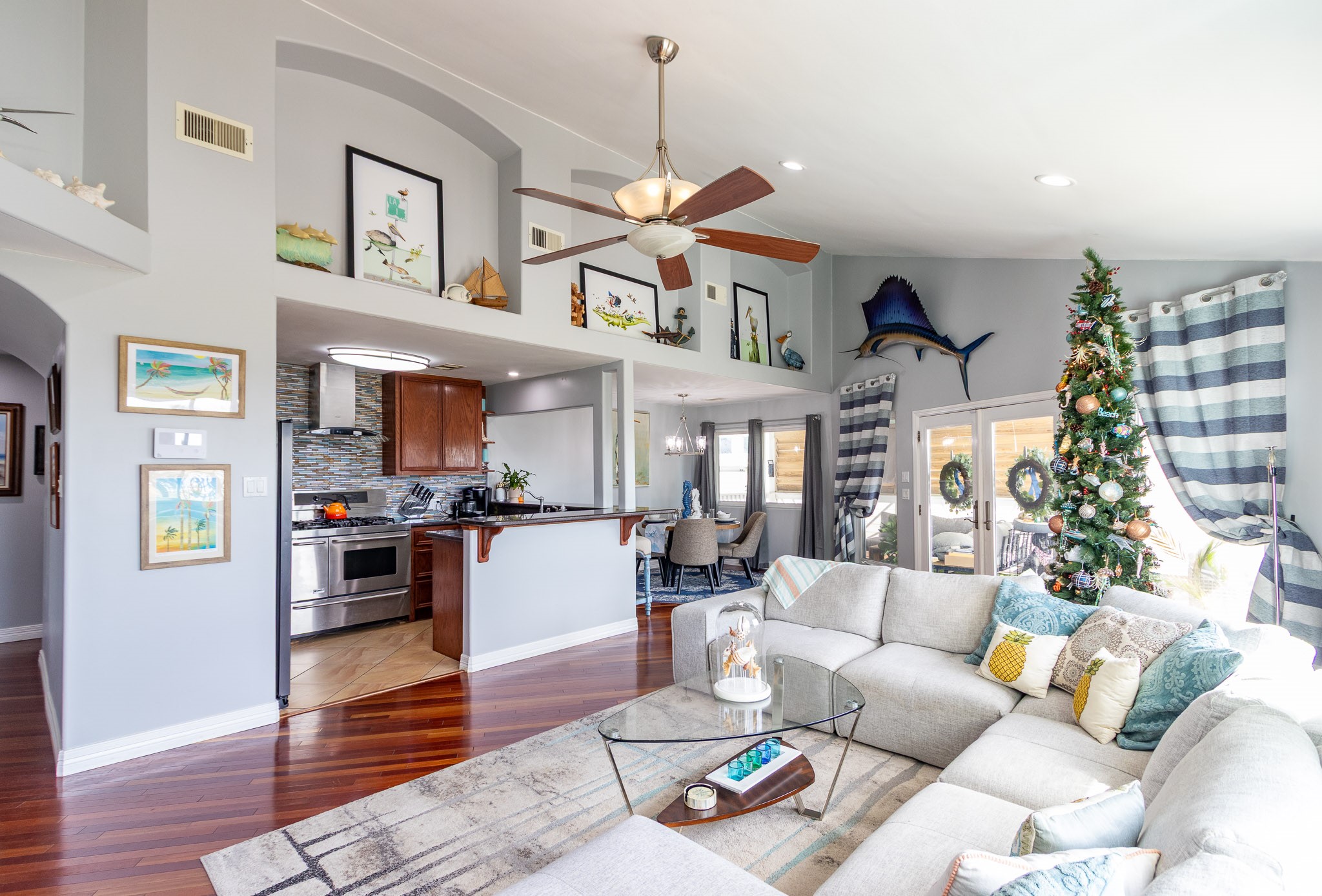 Spacious living room, bay view from the big picture windows  Brazilian Hardwood Cherry floors, SS appliances