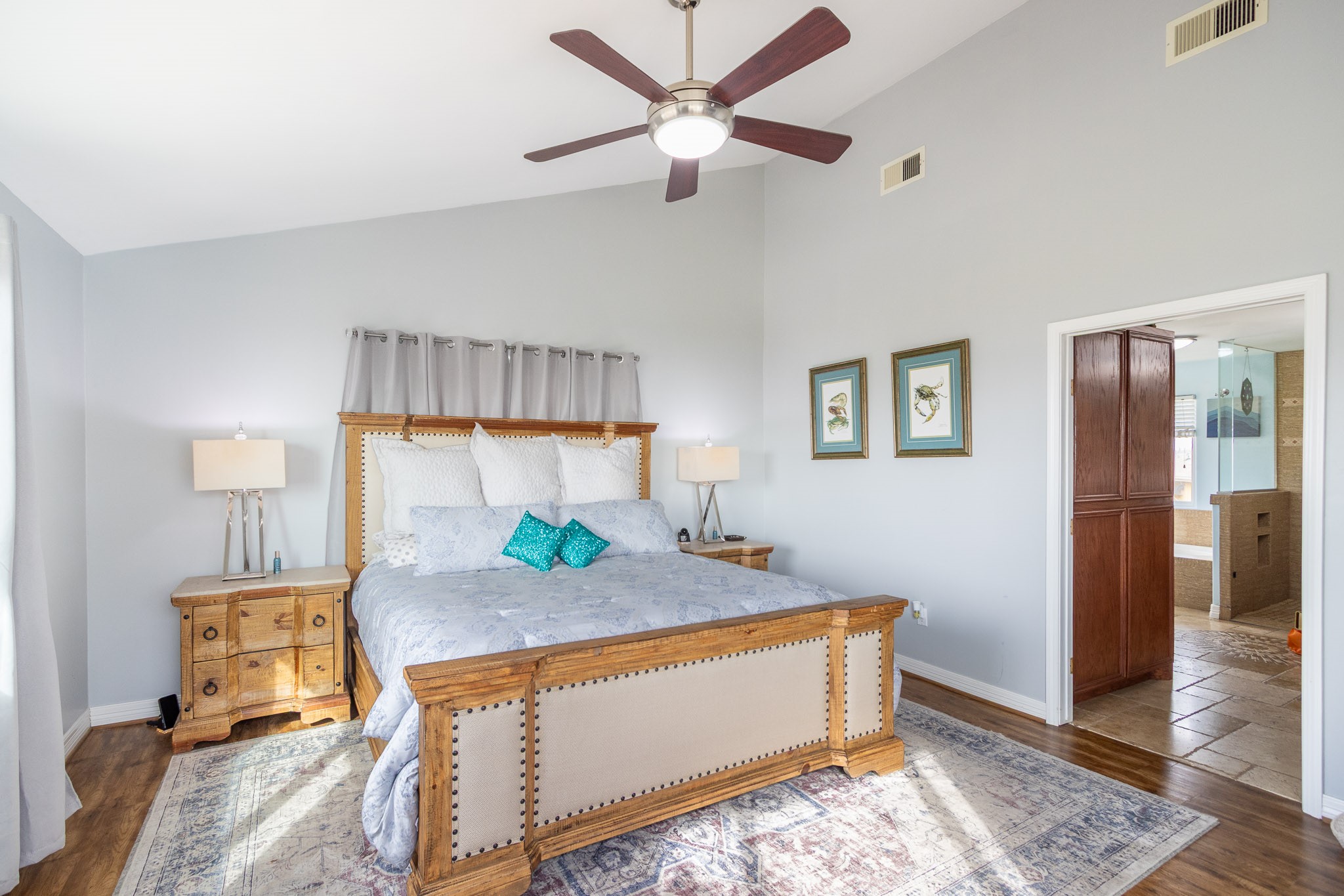 Primary bedroom with ensuite and walk in closet.