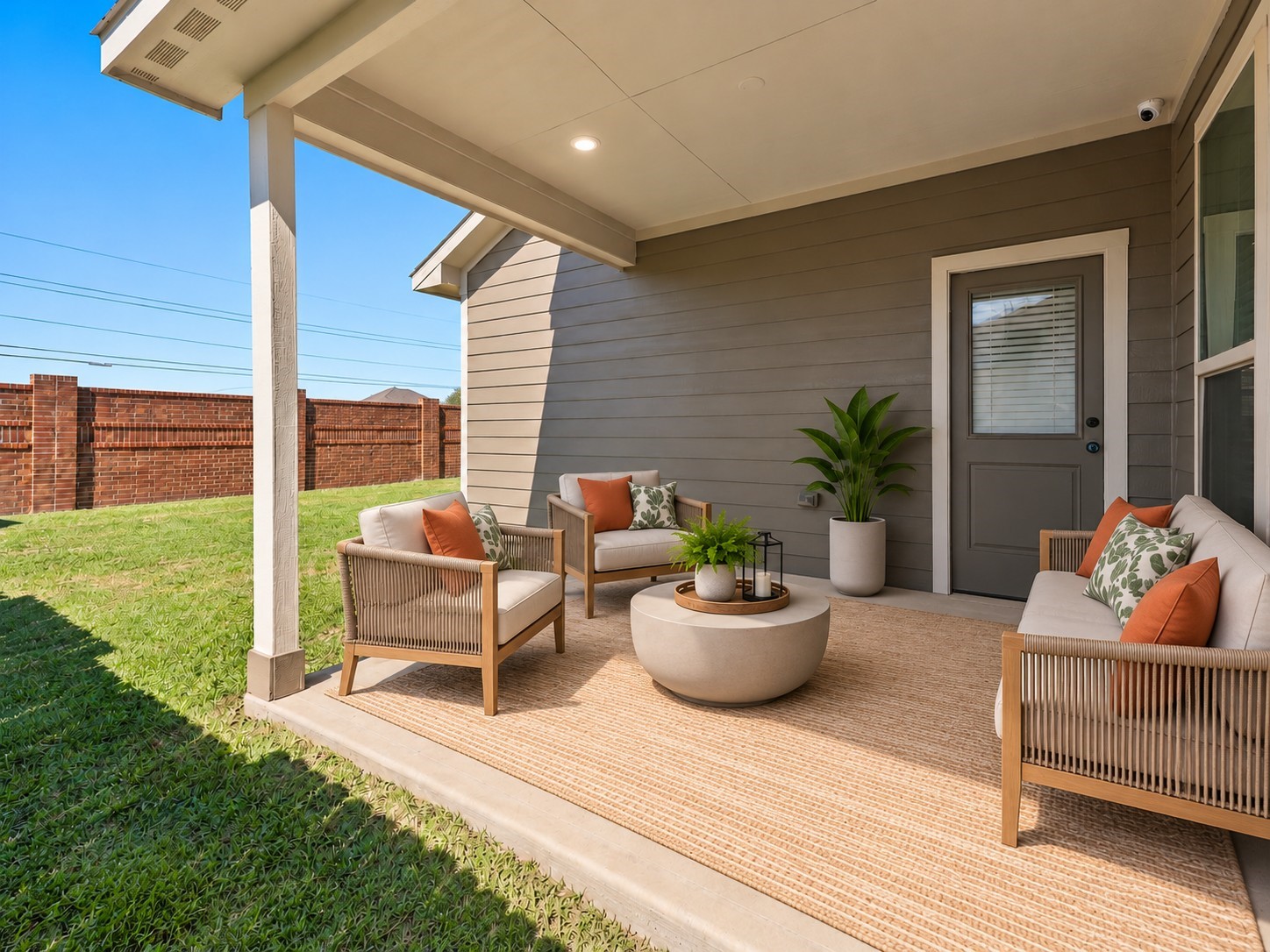 Covered rear patio provides a shaded outdoor space with direct access to the backyard.**Virtually staged
