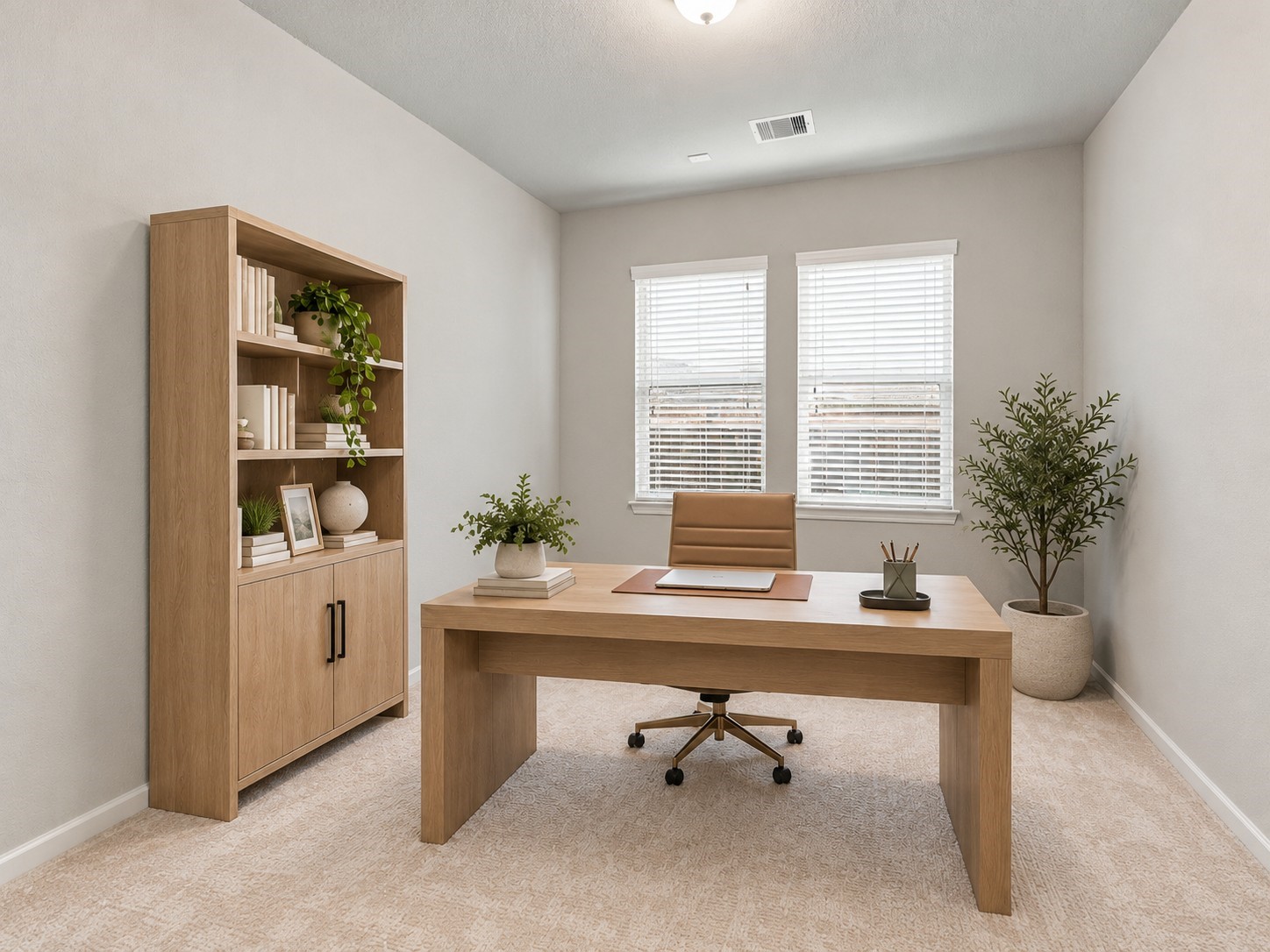 Closer view of the carpeted home office.**Virtually staged