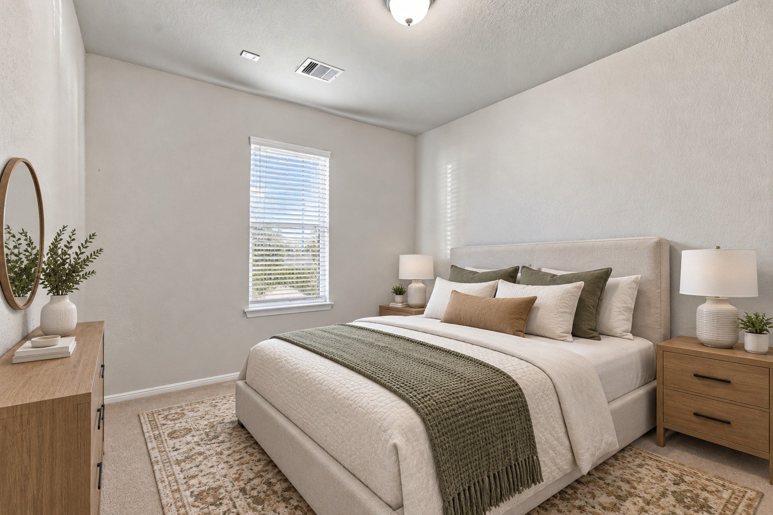 Secondary bedroom with carpet flooring, neutral finishes, and a window providing natural light.**Virtually staged