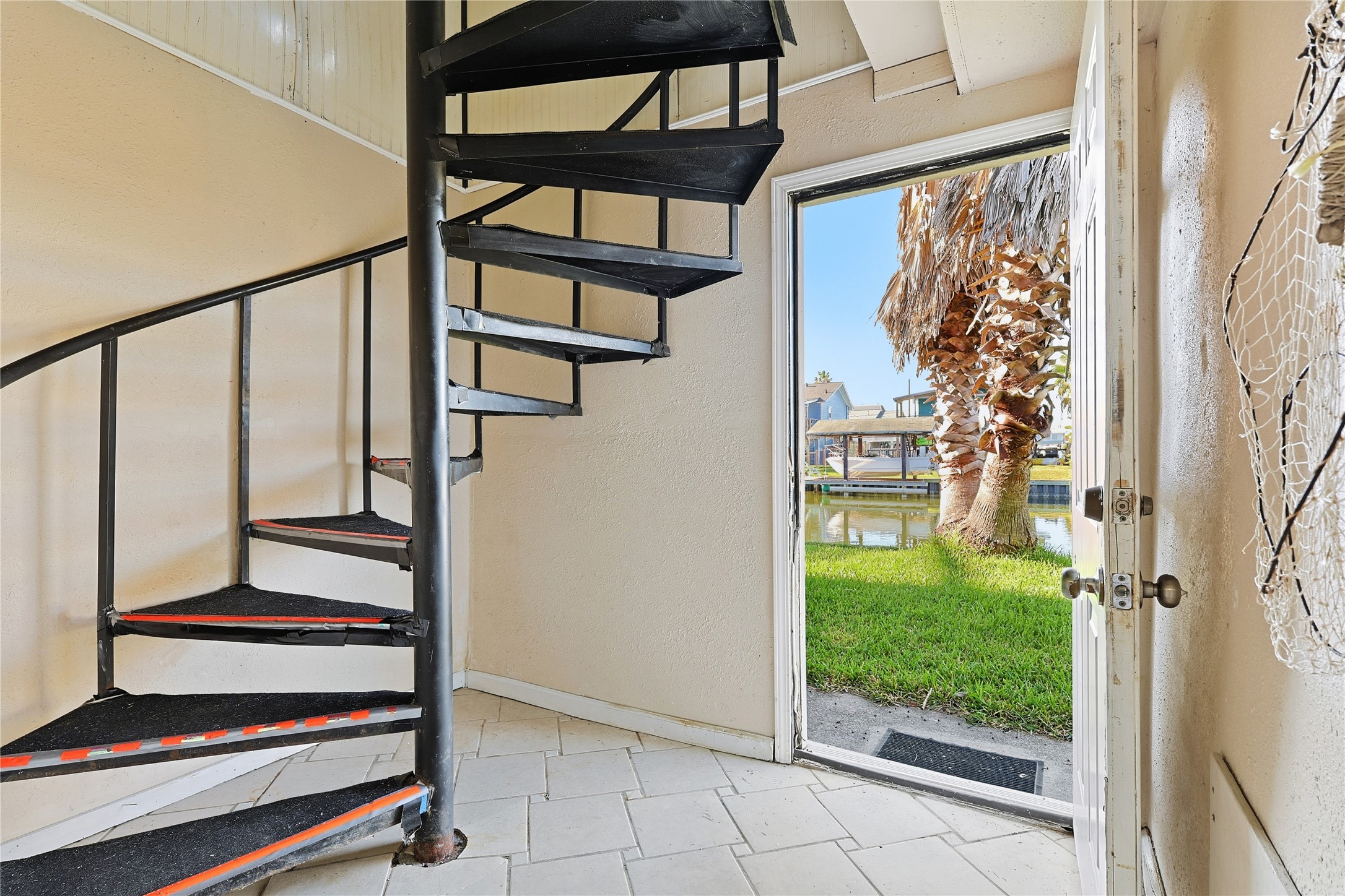Spiral indoor staircase to second floor