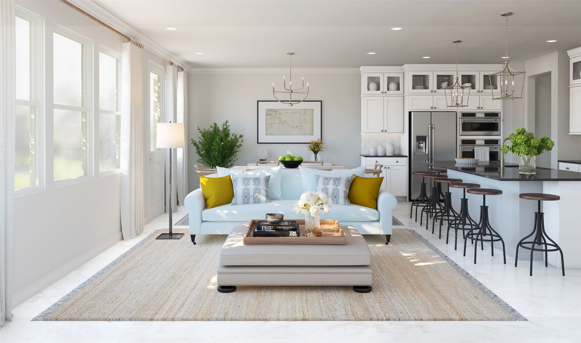 Open great room (*Artist rendering used for illustration purposes only. Colors/finishes may differ from the ones currently selected in the home.)
