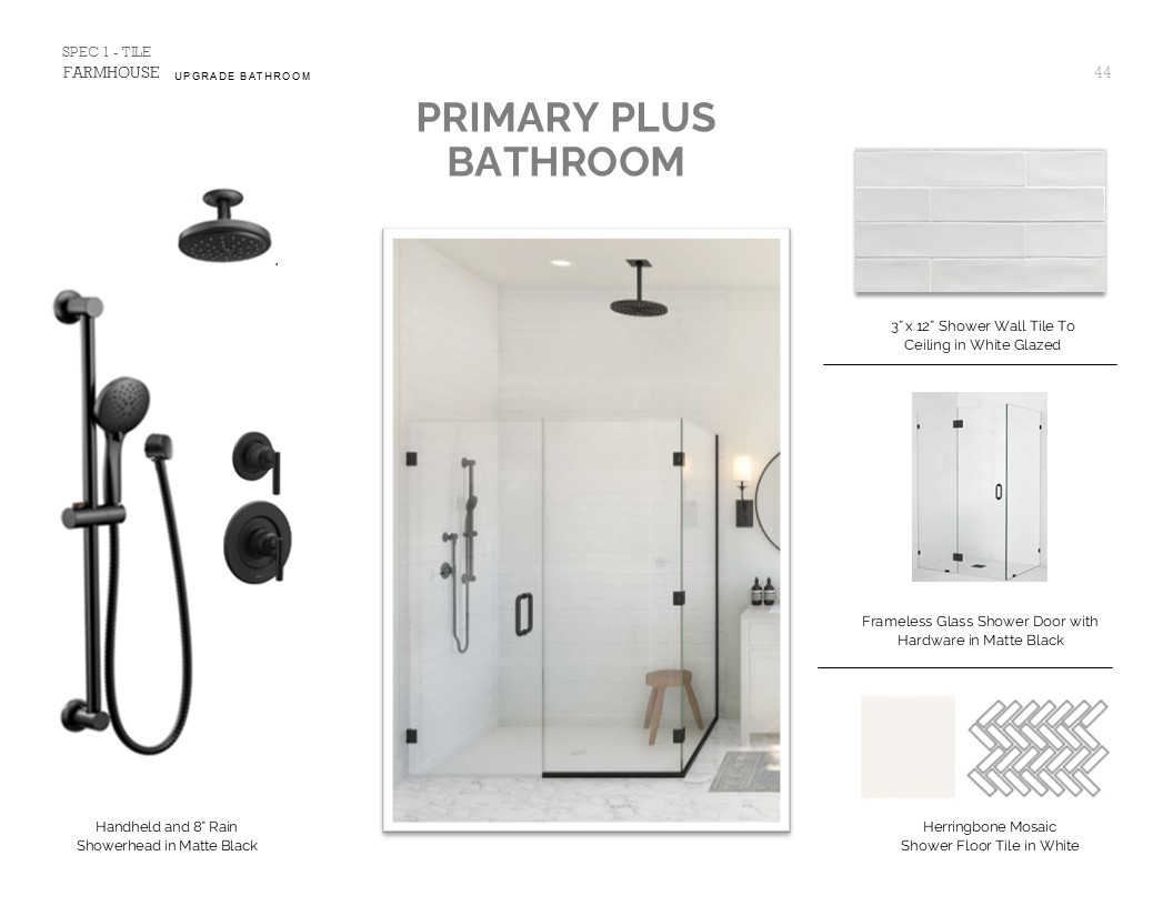 Farmhouse Look Palette 6: Primary Bathroom Selection Sheet (*Artist rendering used for illustration purposes only.)