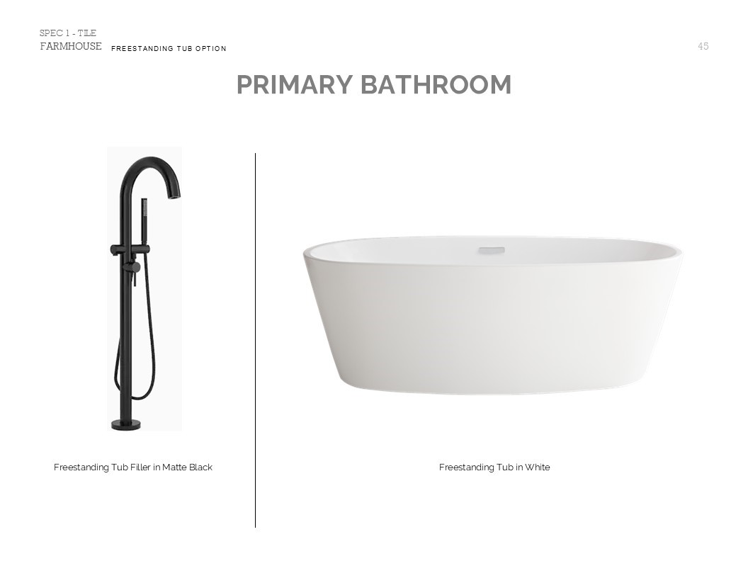 Farmhouse Look Palette 6: Primary Bathroom Selection Sheet (*Artist rendering used for illustration purposes only.)