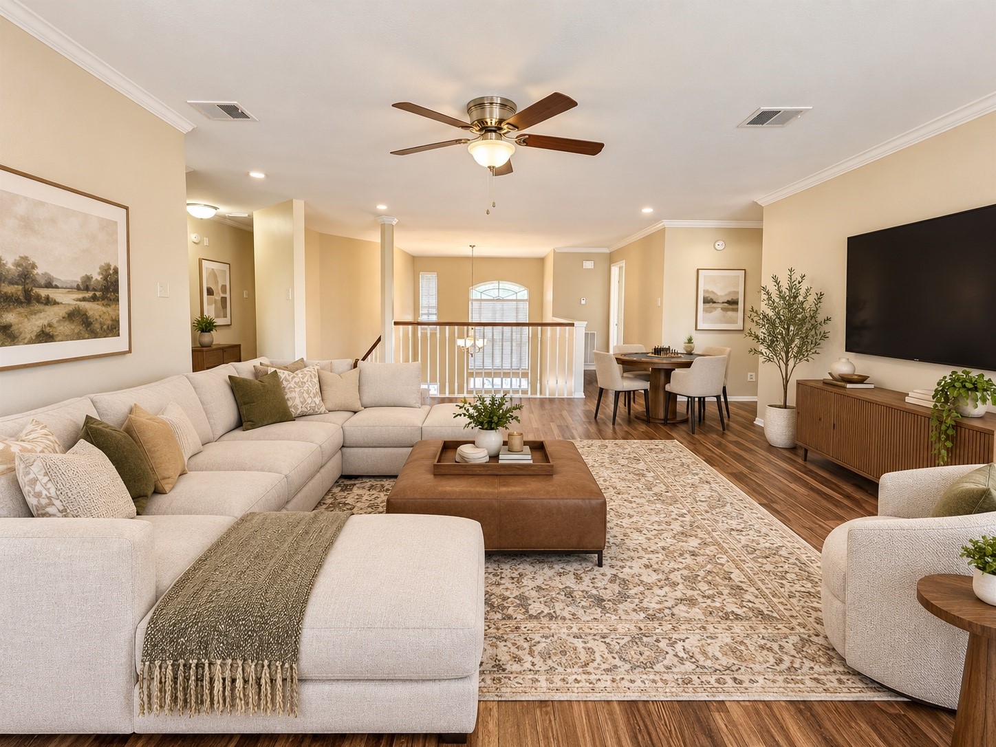 Upstairs game room, virtually staged to envision possibilities of the space Upstairs game room, virtually staged to envision possibilities of the space