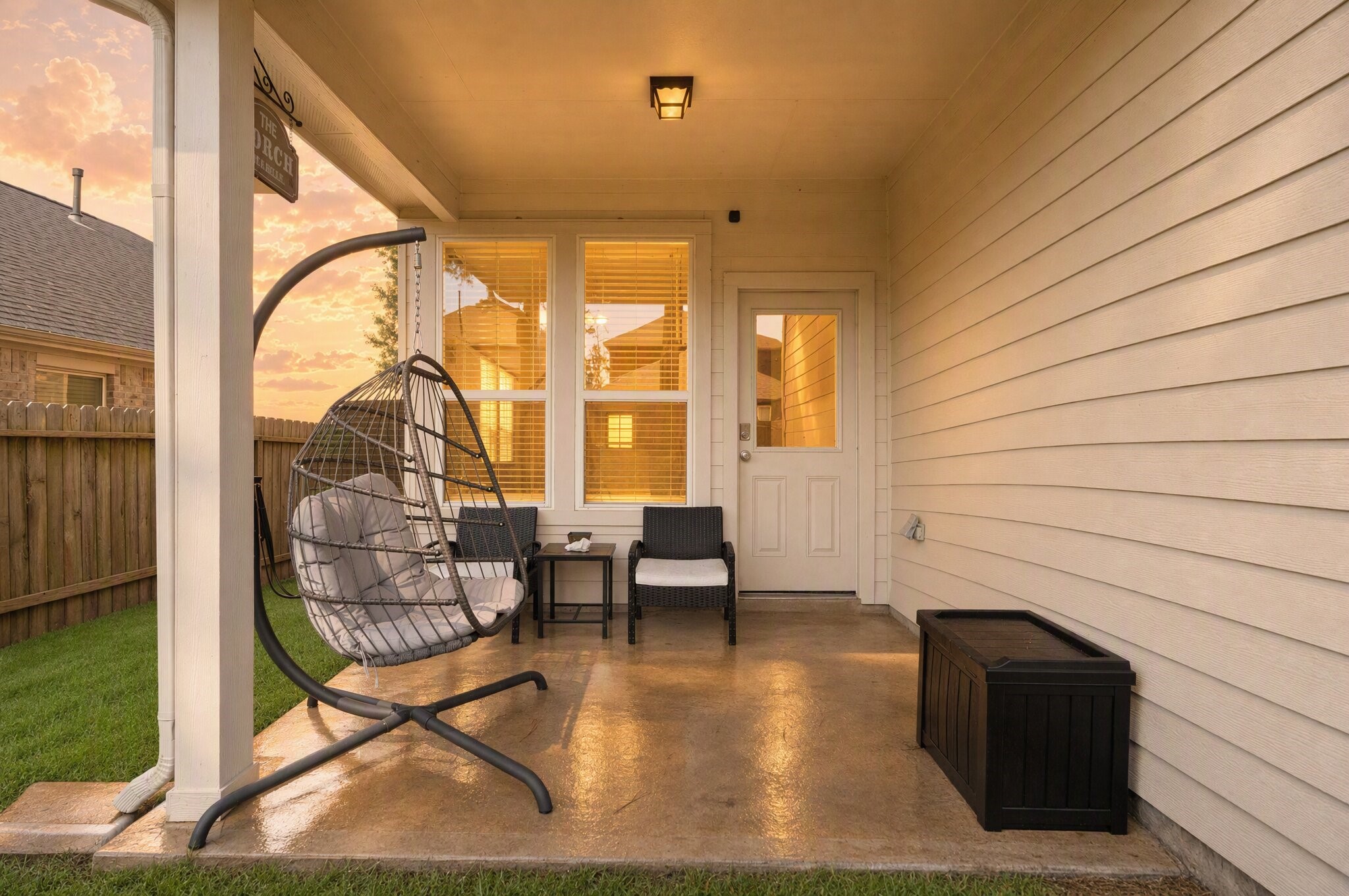 Your covered patio gives you a comfortable spot to sip your morning coffee, enjoy the fresh air, or settle in for a quiet evening outdoors. This photo has been digitally edited.