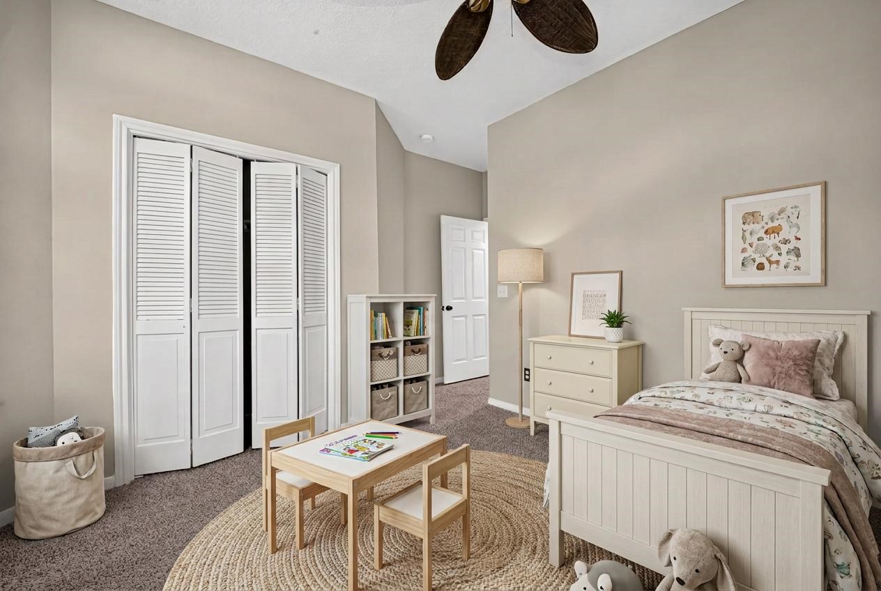 Bedroom 3 Virtually staged.  Nice size closet, new carpet and fresh paint.