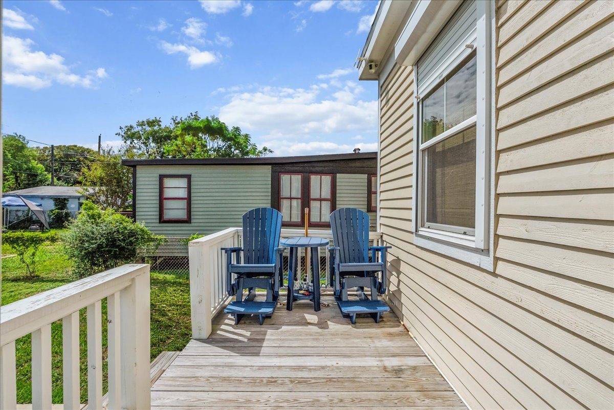Outdoor deck space for relaxing or enjoying the island breeze.