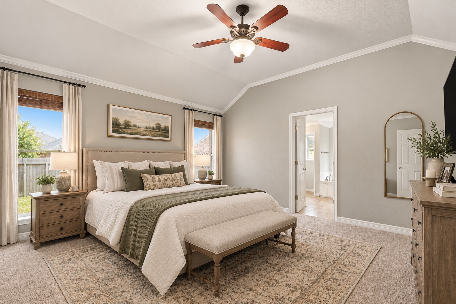 Virtually staged primary bedroom