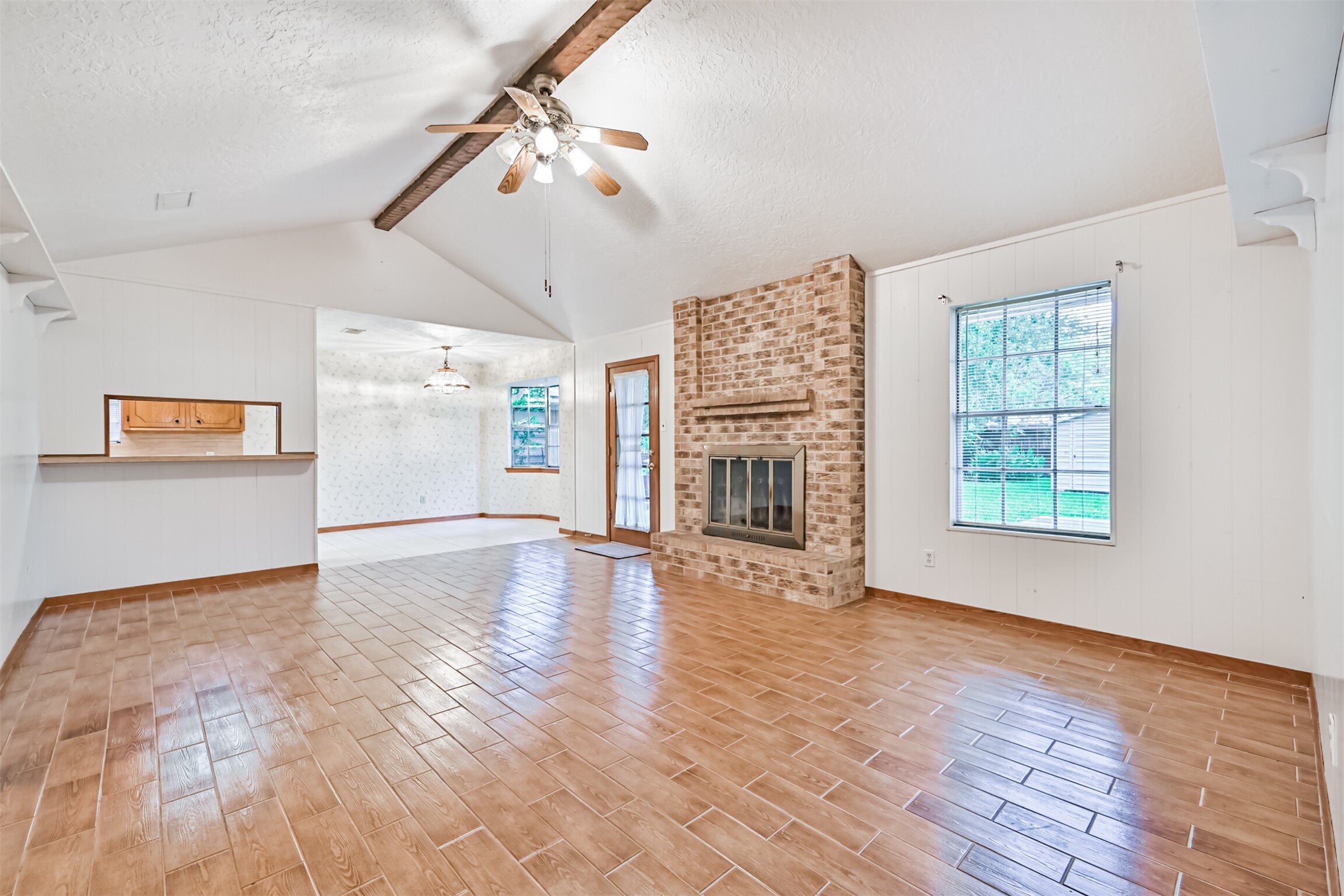 Living room with fireplace view