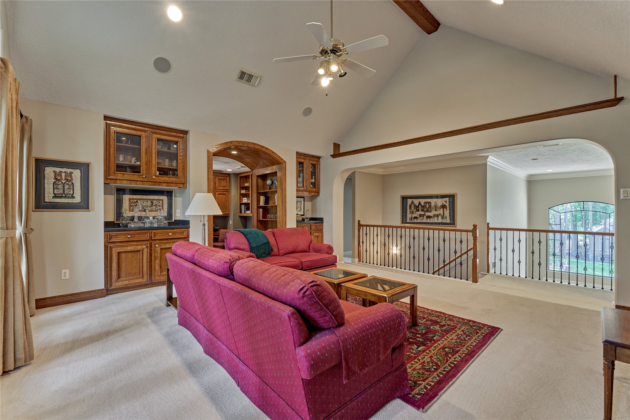 From this view you can see the entrance into the study through the built-in hall bookcases.