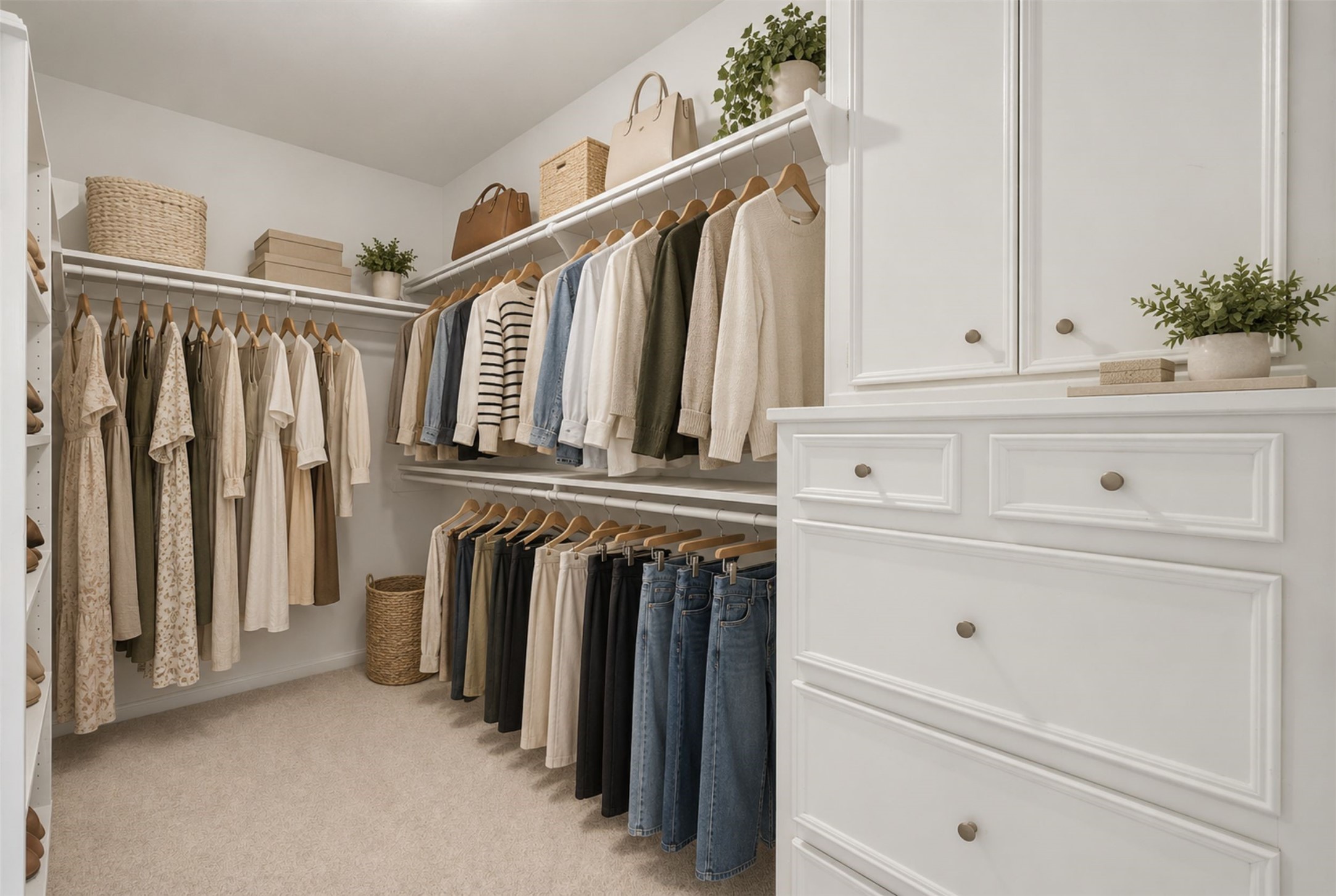 Experience the elegance of this walk-in closet, featuring spacious shelving and chic organization to elevate your lifestyle.