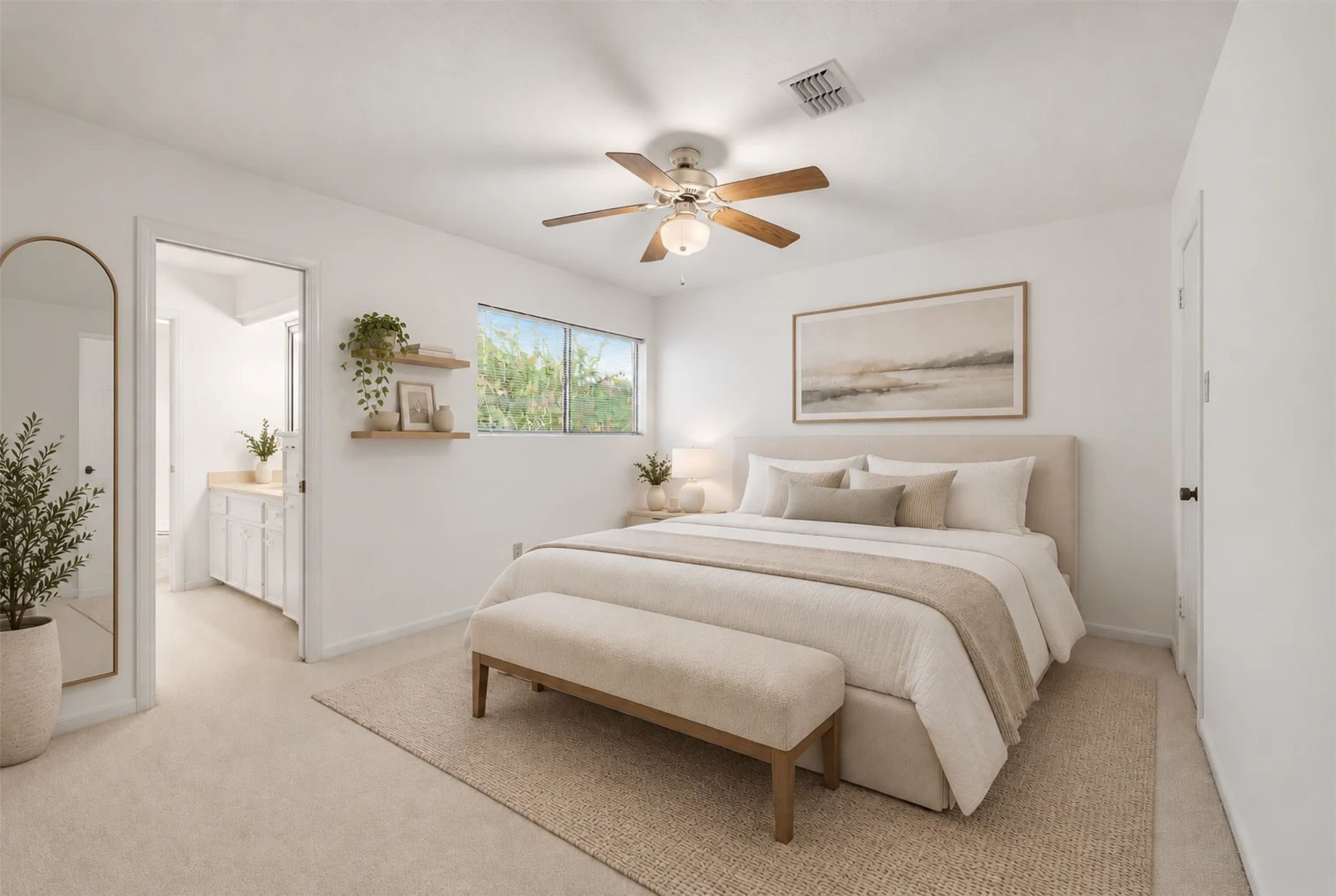 Experience the serene elegance of this bedroom. (Virtual Staging)
