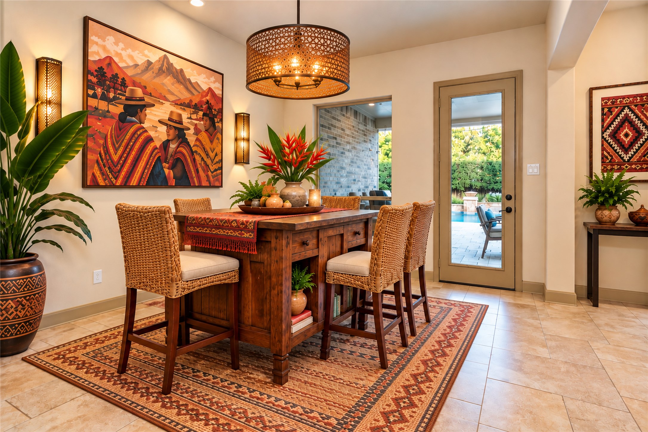 Step into a breakfast room where warmth, character, and artistic elegance come together! Just beyond the glass door, your private backyard pool oasis provides the perfect backdrop for leisurely mornings, intimate conversations, and memorable gatherings.Virtually staged to showcase the rooms potential.