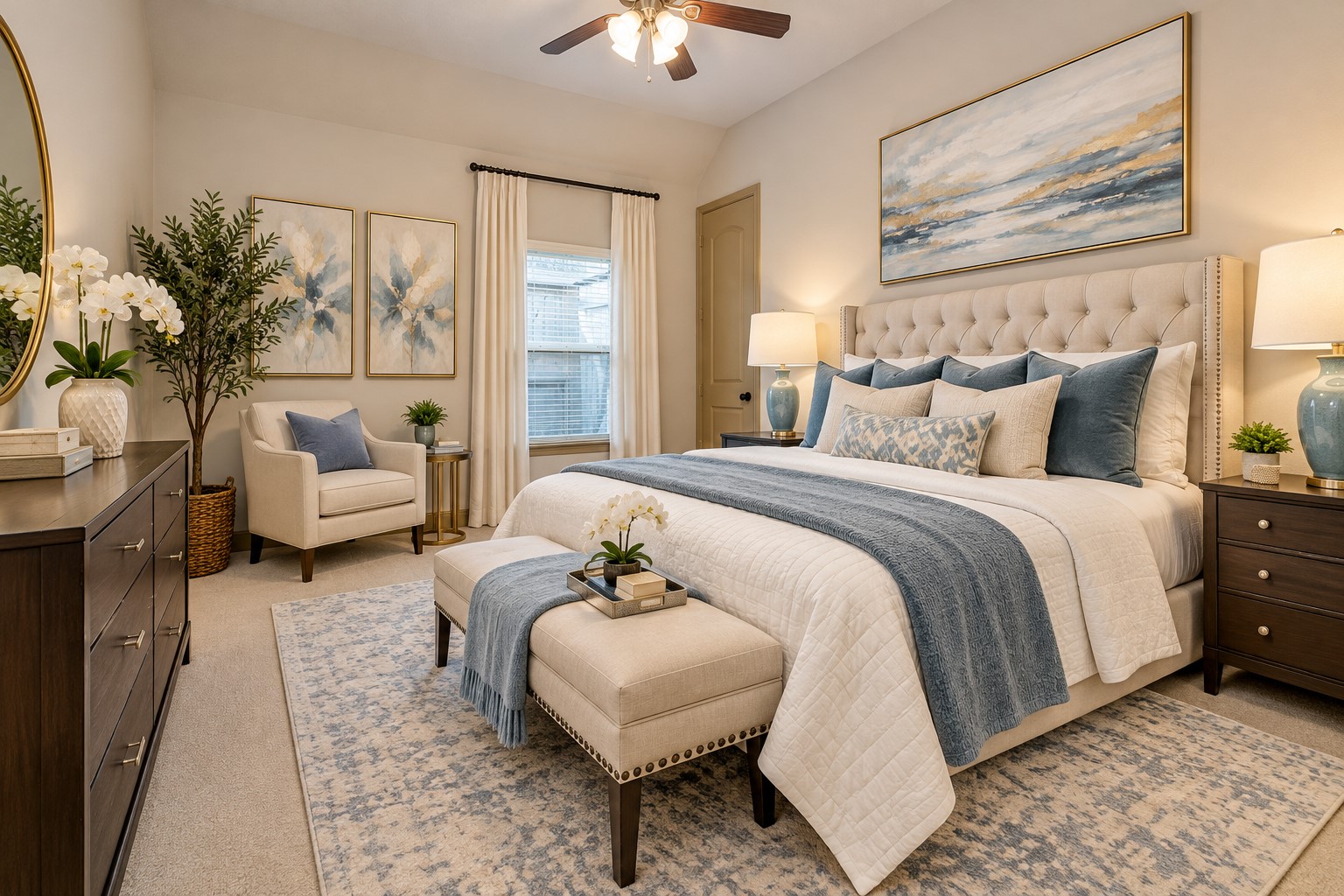 IMAGINE THE POSSIBILITIESYOUR OWN LUXURIOUS GUEST RETREAT! This beautifully proportioned bedroom offers a wonderful opportunity to create a sophisticated, restful sanctuary. Soft natural light, soaring ceilings, and generous space provide the perfect canvas for elegant furnishings and personal touches. Virtually staged to inspire your imagination and showcase the room's incredible potential for comfort, style, and relaxation!
