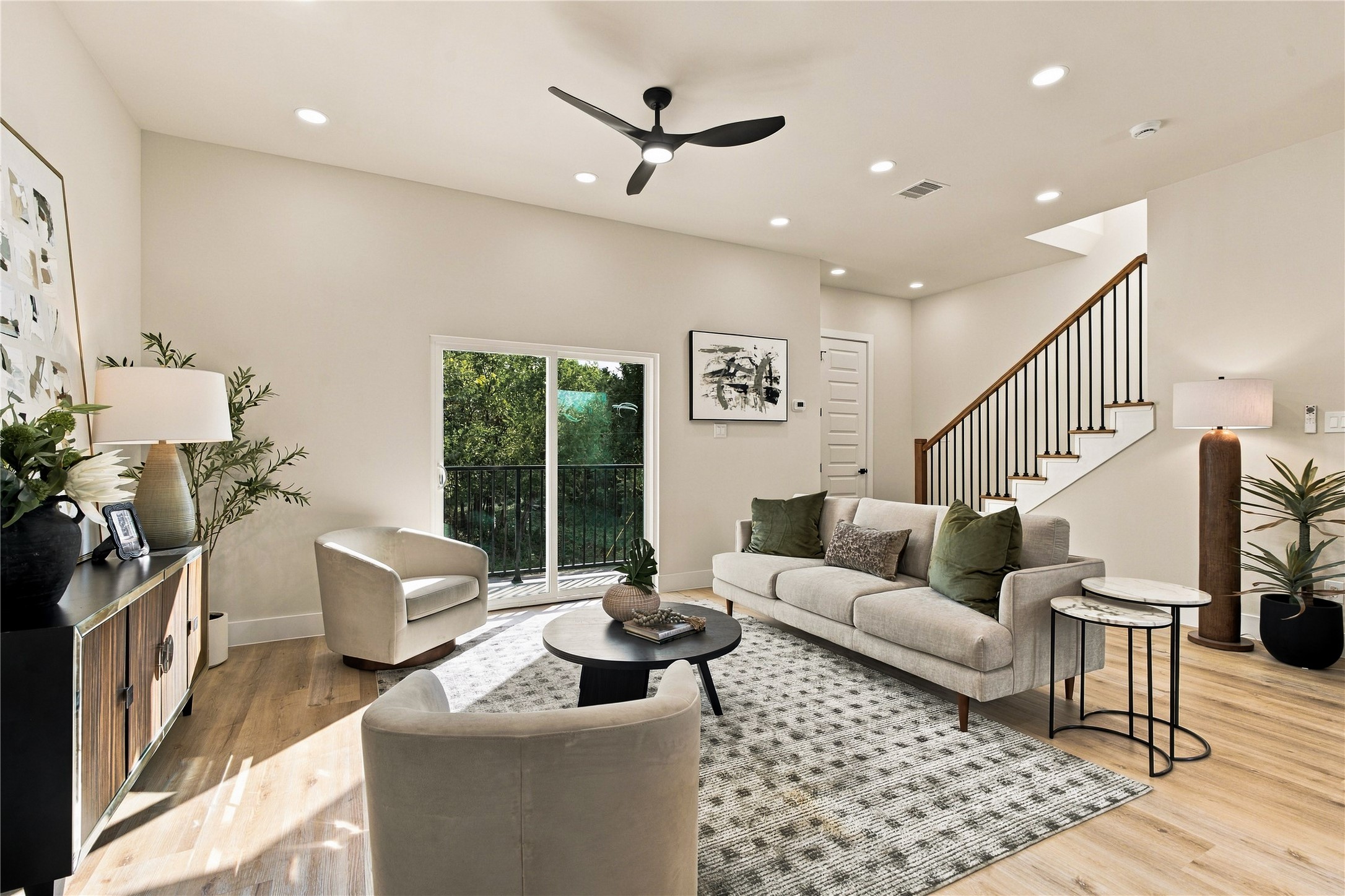 Easy layout connection  main floor living zone connecting smoothly to the upper rest quarters and balcony.