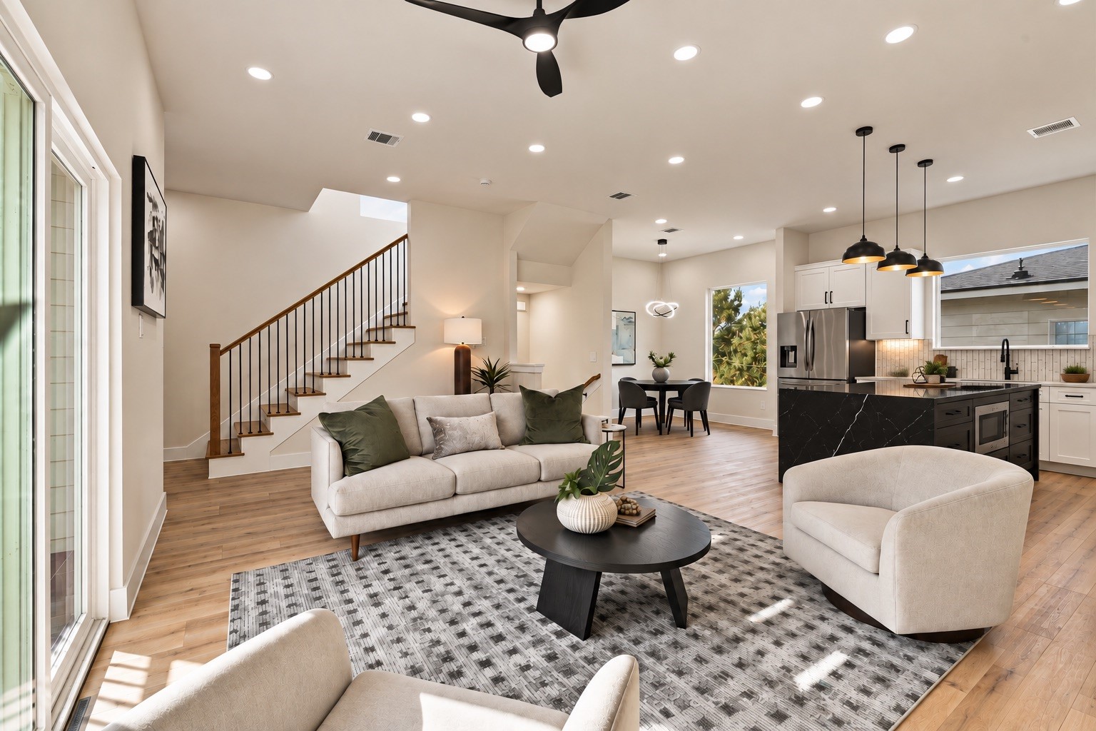 Heart of the home  central living hub where cooking, dining, and lounging come together in style.