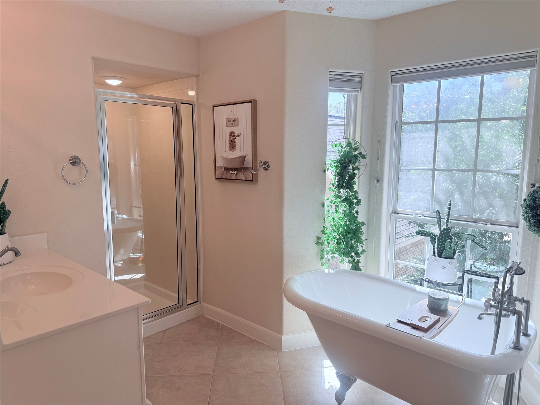 Primary bathroom with the clawfoot tub.
