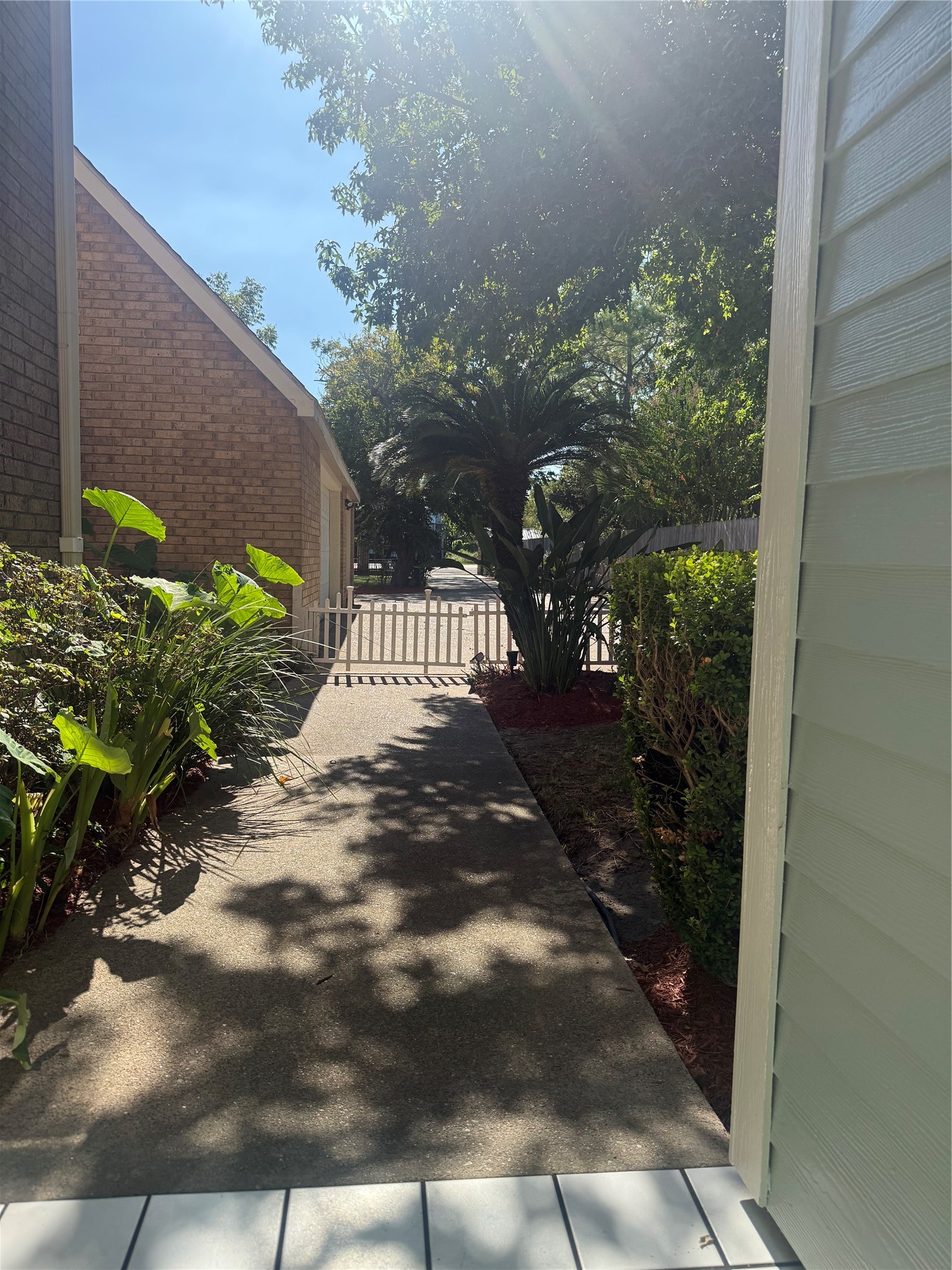 View from front door to driveway and 3 car garage.