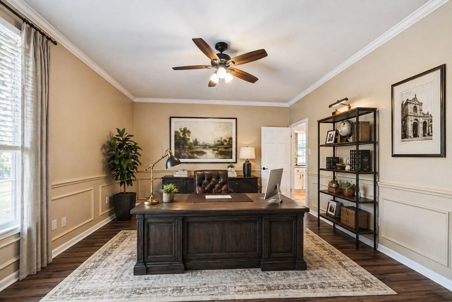 The from room has French door and also a door going into the kitchen.  This is a great flex room.  Could be a home office, formal dining room or an additional game room downstairs.  Digitally staged.