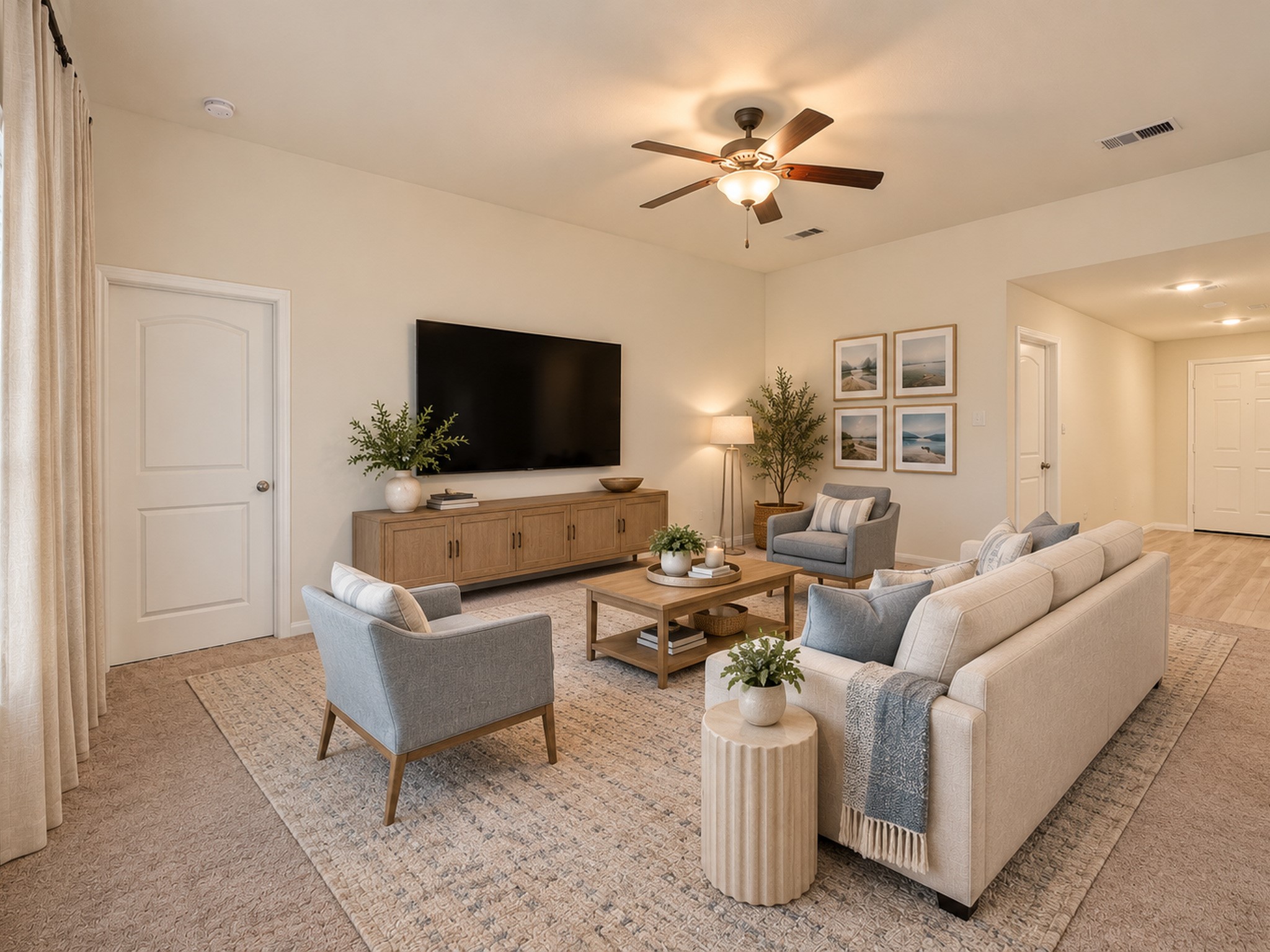 Virtually staged family room. New carpet and freshly painted.