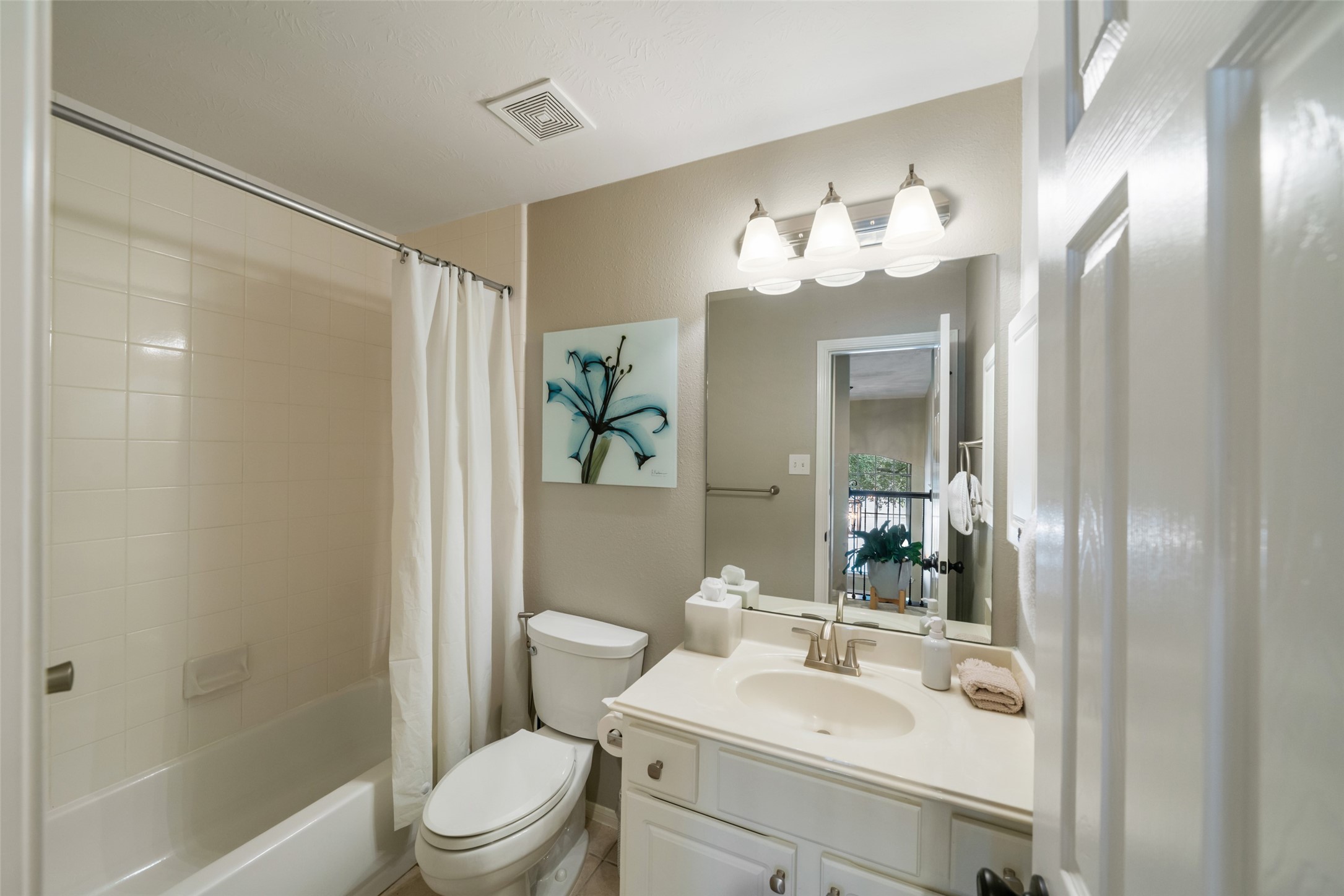 This is the hall bathroom for the 3rd bedroom located upstairs. It is also accessible for the movie room/family room.