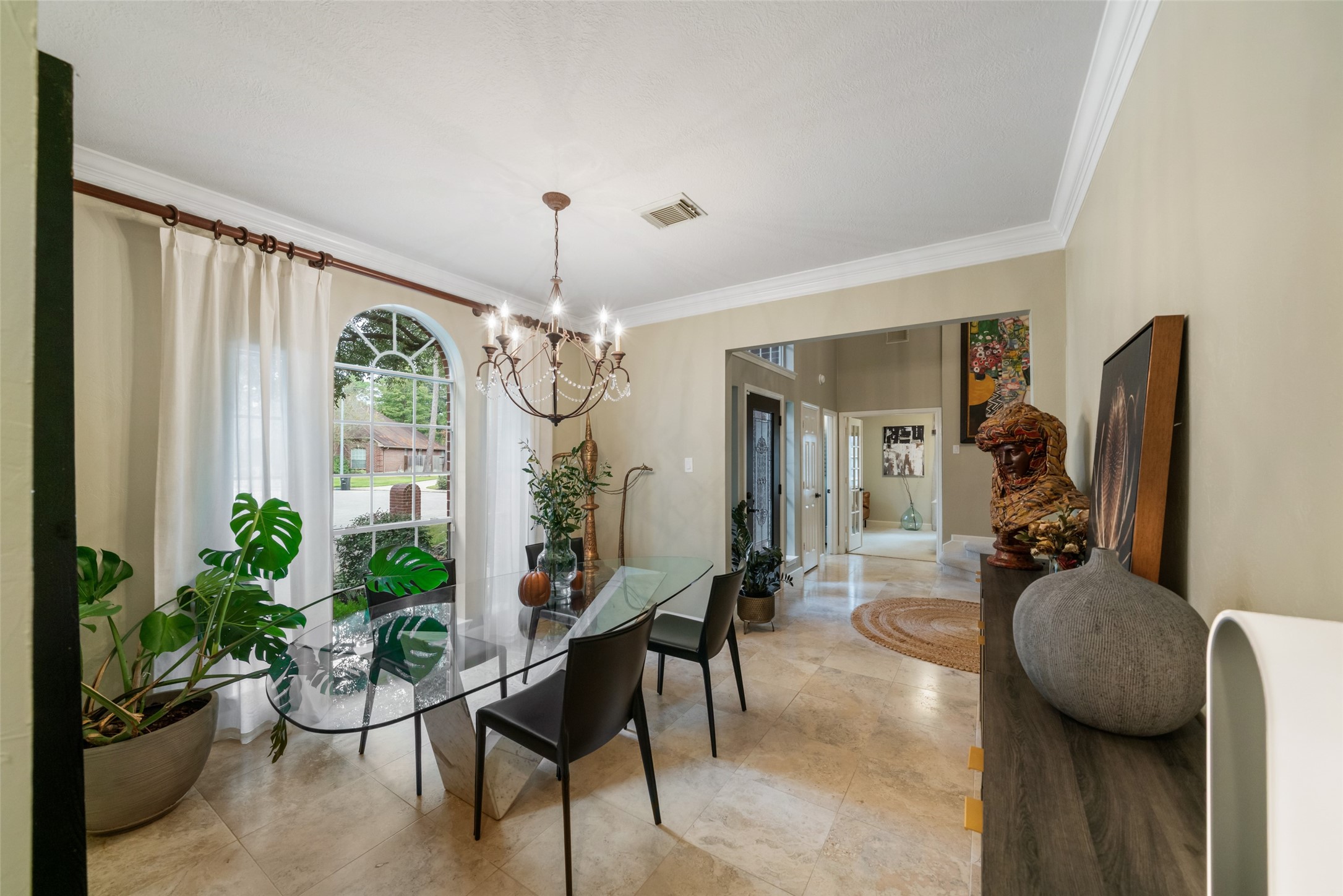 Kitchen access allows smooth serving for gatherings.