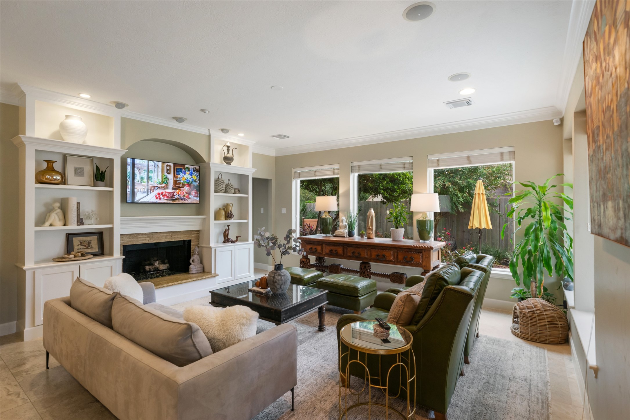 Entertain or relax around the fireplace as a central focus point.