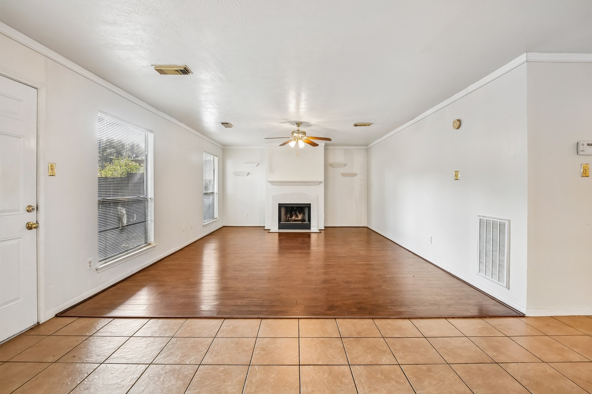 Large family room with cozy fireplace. Large family room with cozy fireplace.