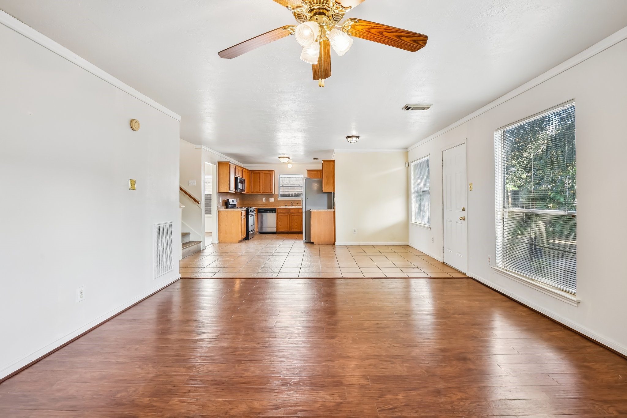 Family room flows into breakfast nook and kitchen areas