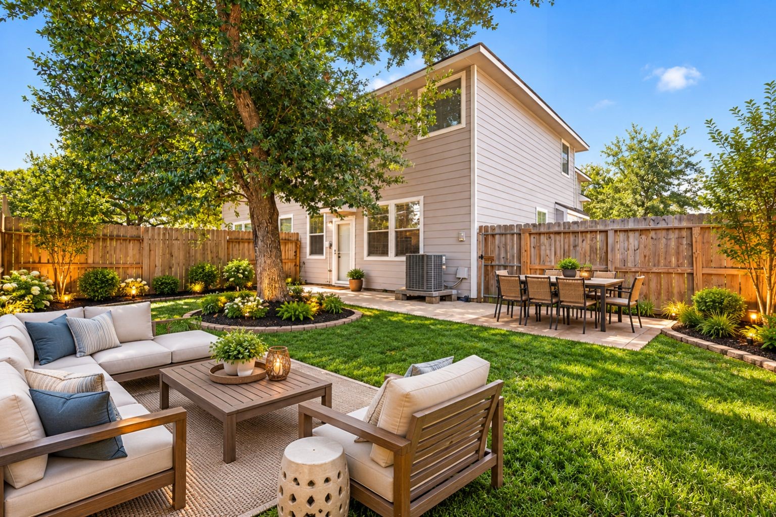 Virtually staged to show backyard potential Virtually staged to show backyard potential