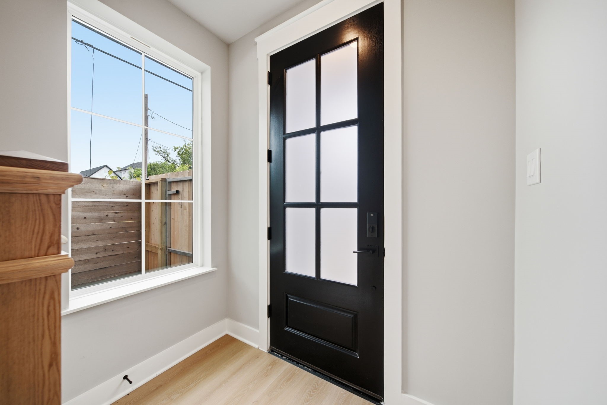 Front door with blurred glass for more privacy and a charming entrance