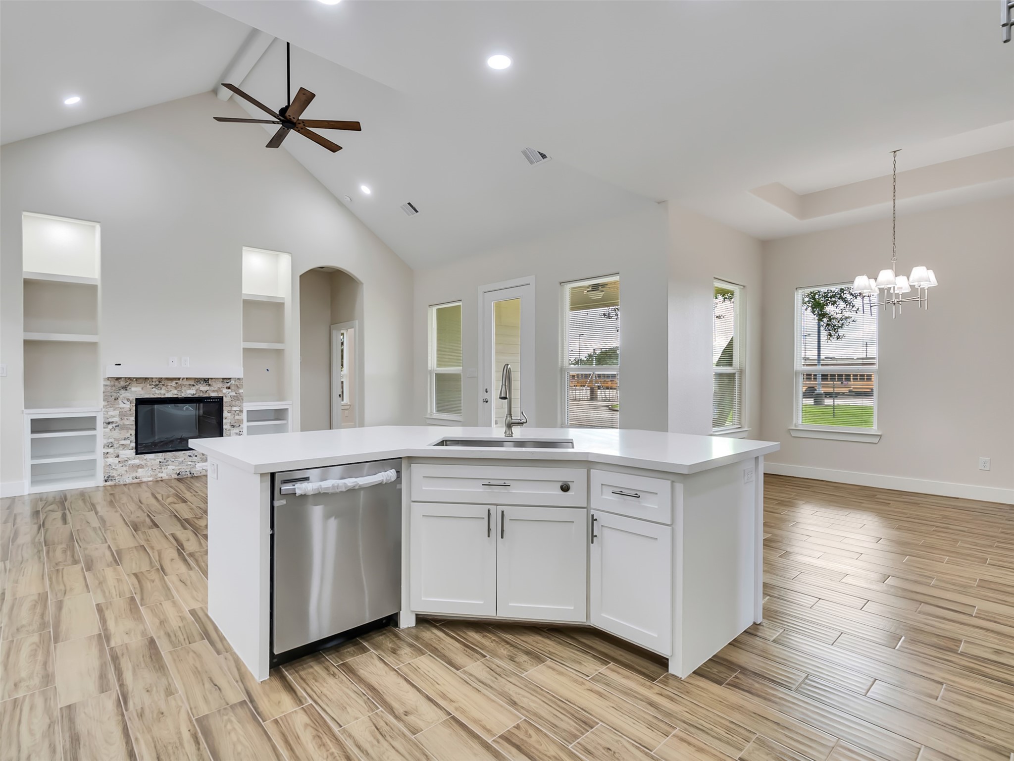 Open floorplan and high ceilings throughout.