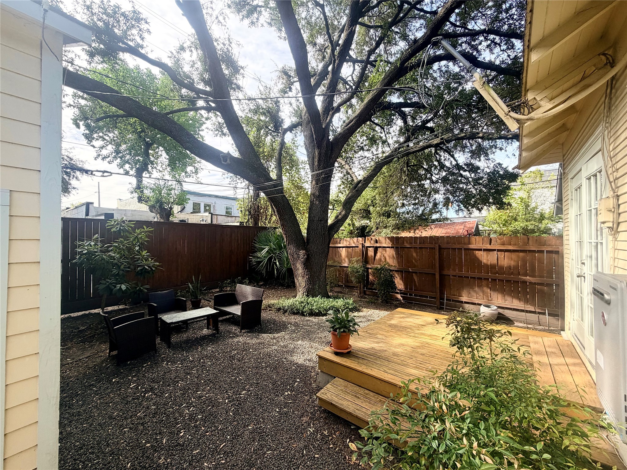 view of the patio area from driveway