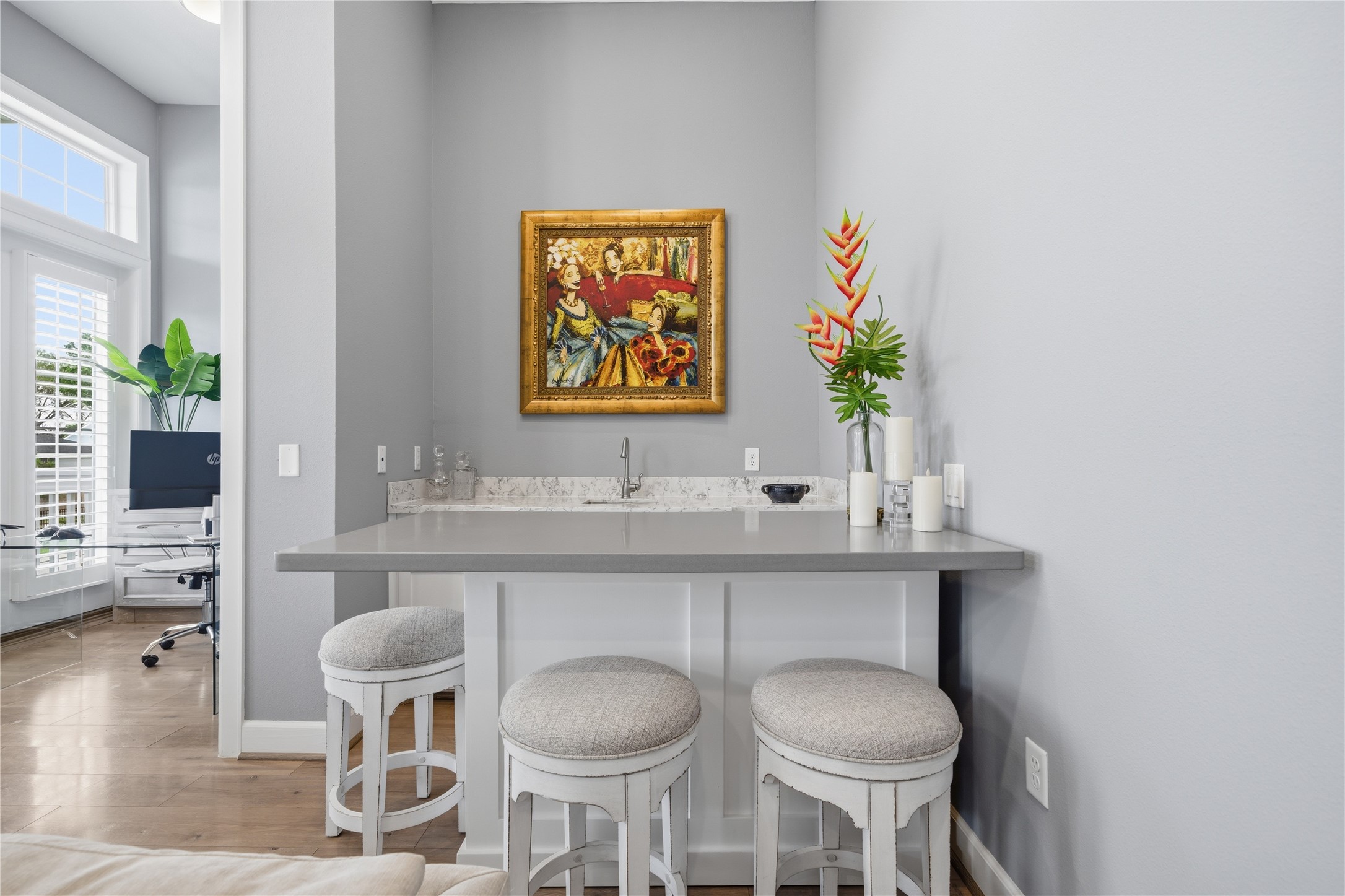 Wet bar in the front room.  The island is on wheels for flexibility in location.