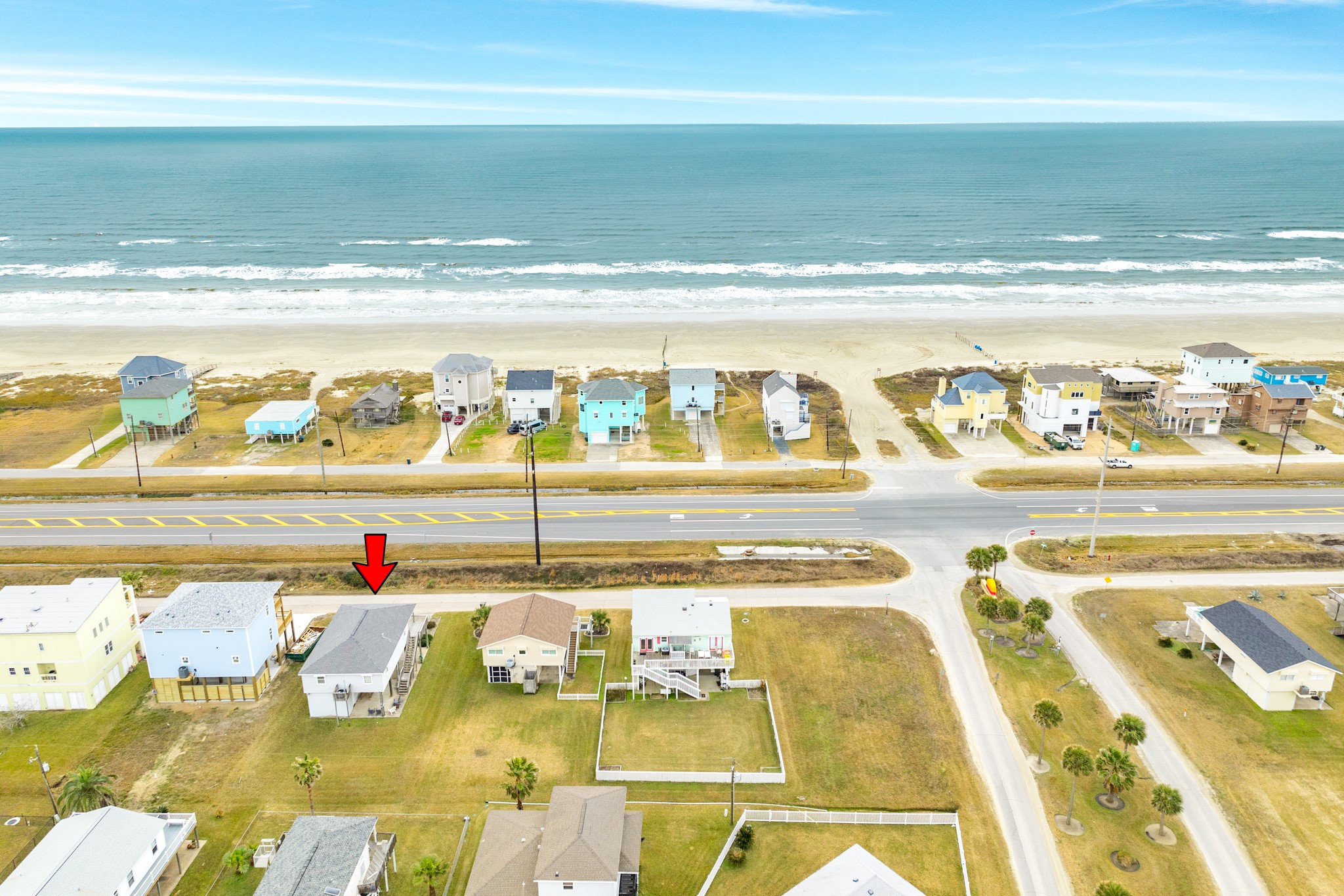 Aerial view of home and beach. In this view you see the entrance to the Terramar Beach access point.